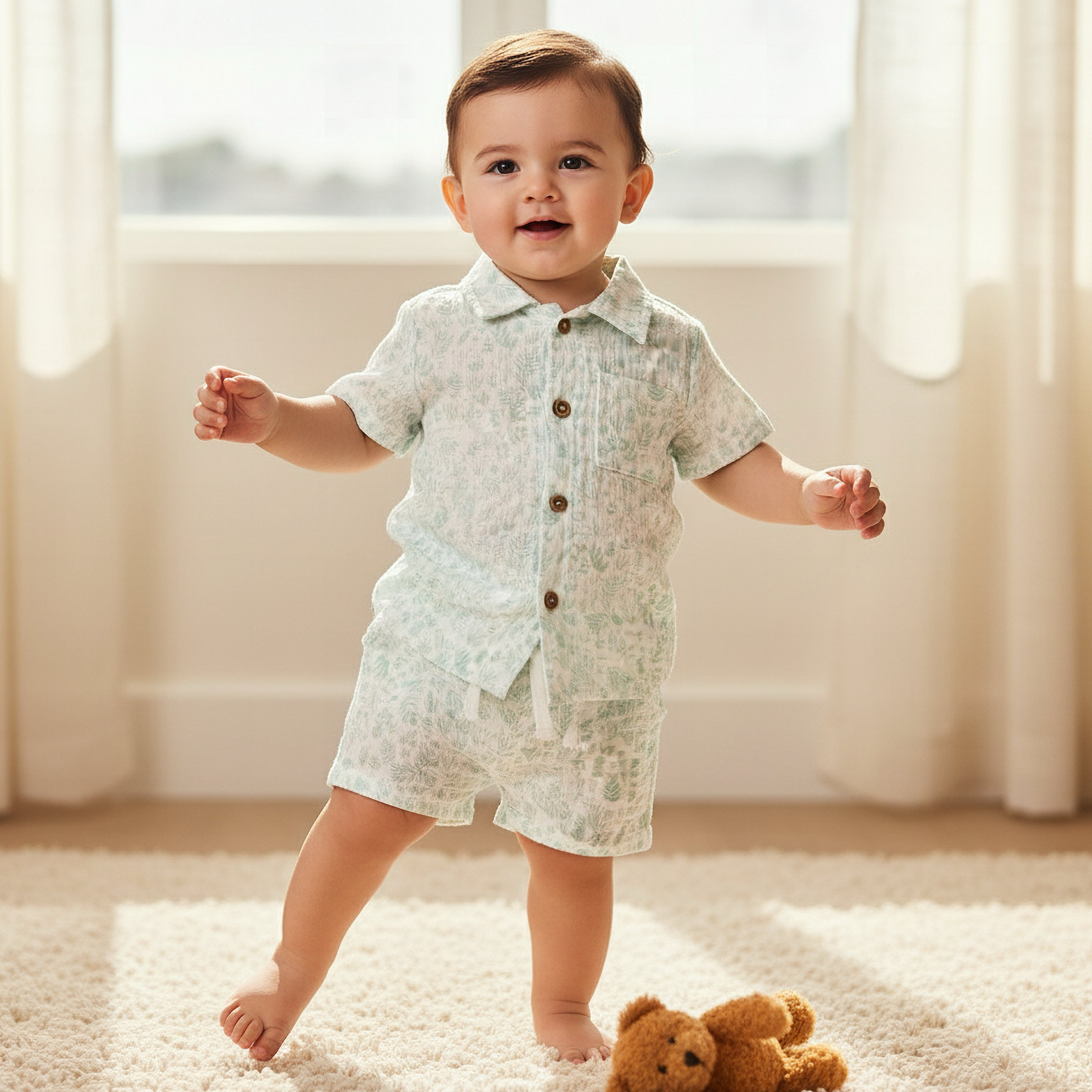 Juniors Cotton Collared Short Sleeves Shorts Set with Print-baby-boys-clothing-nightwear-pyjamasets-image-1