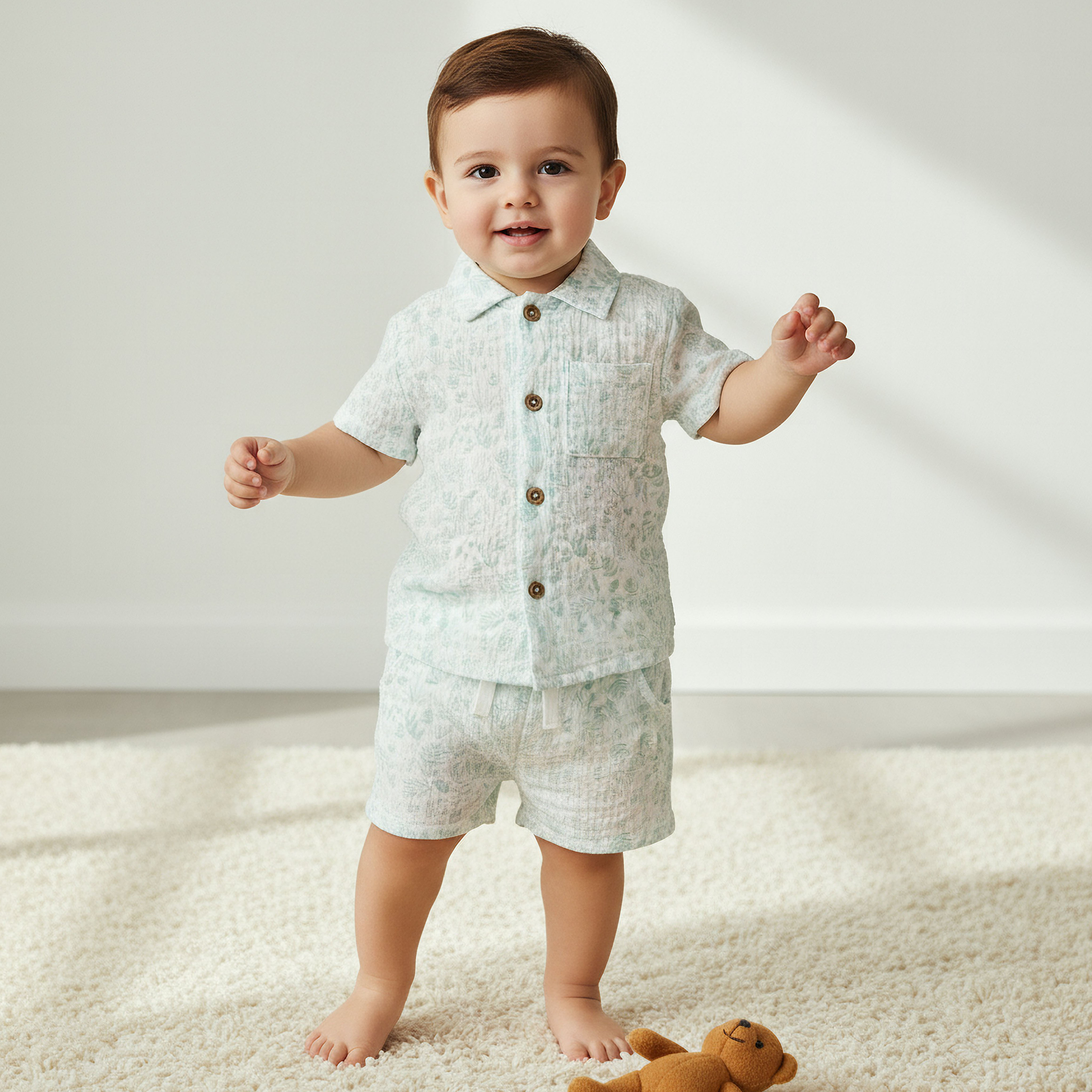 Juniors Cotton Collared Short Sleeves Shorts Set with Print-baby-boys-clothing-nightwear-pyjamasets-image-2