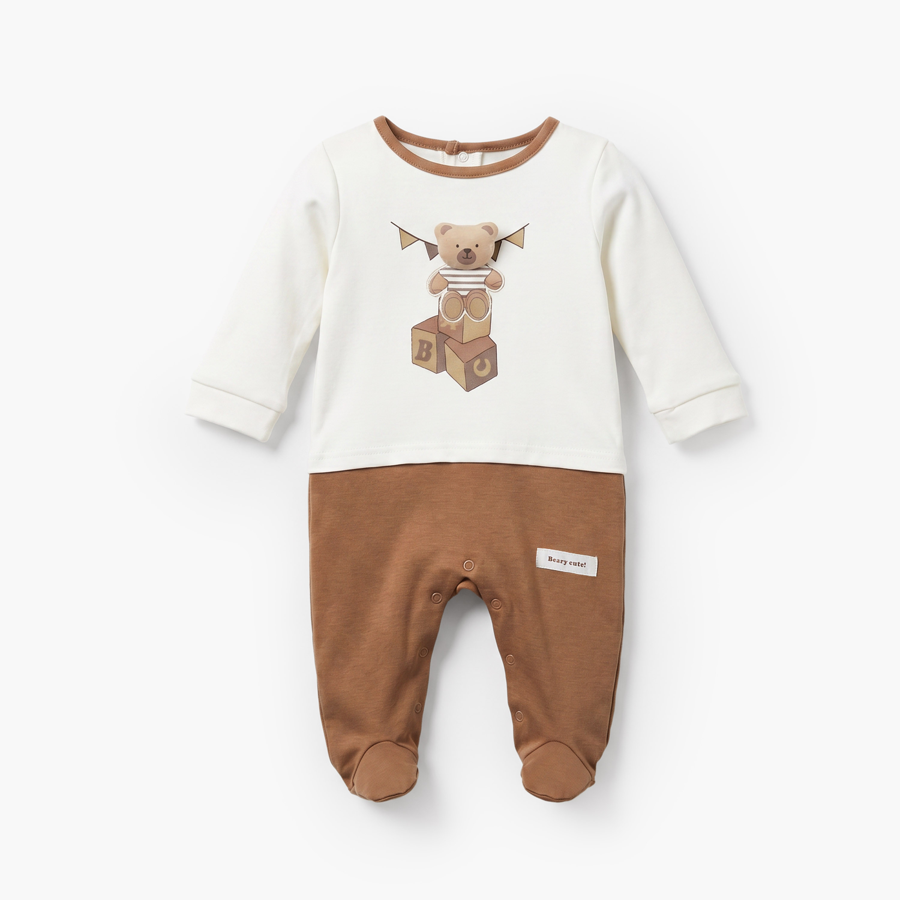 Juniors Cotton Round Neck Long Sleeves Sleepsuit with Teddy Bear Print-baby-boys-clothing-nightwear-sleepsuits-image-1