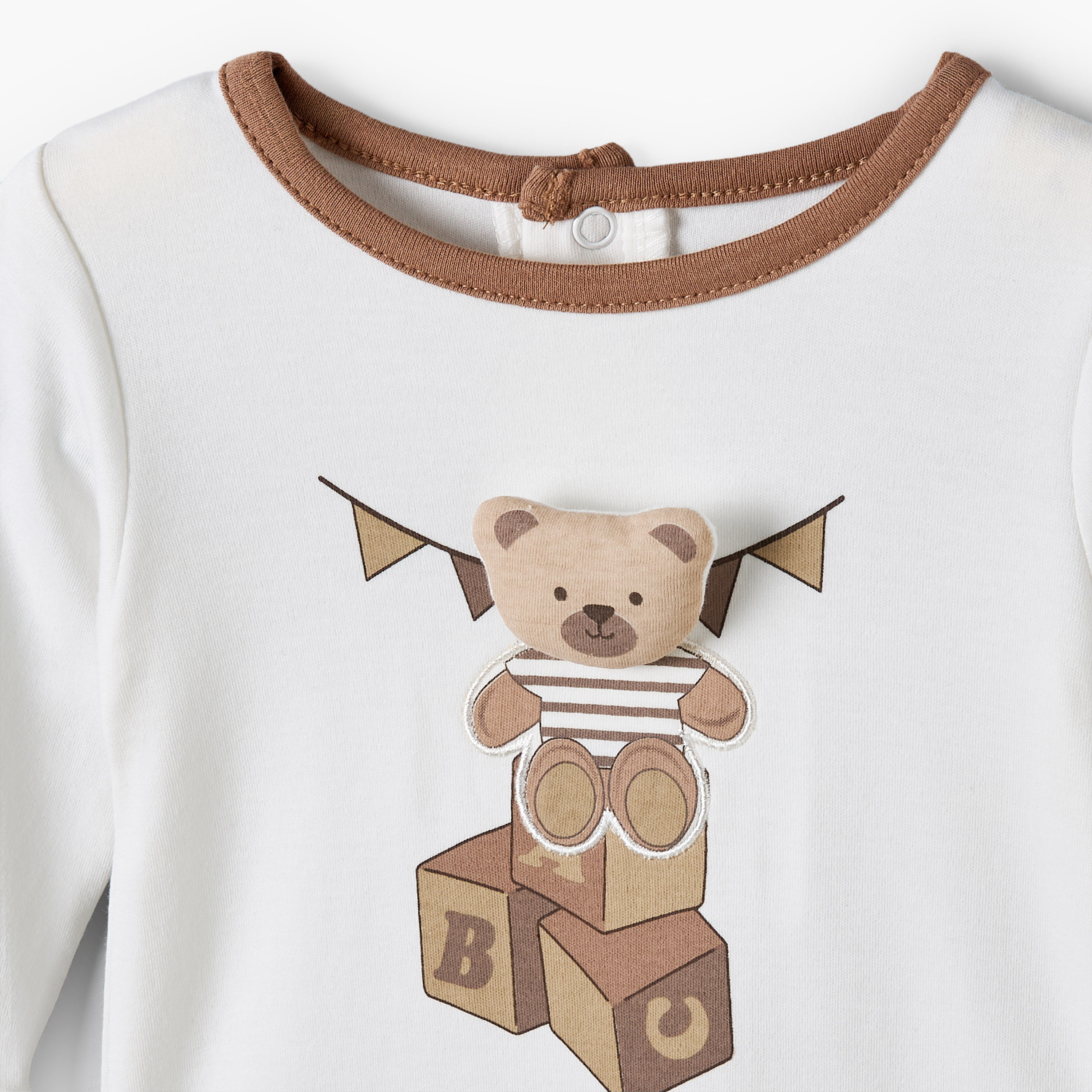 Juniors Cotton Round Neck Long Sleeves Sleepsuit with Teddy Bear Print-baby-boys-clothing-nightwear-sleepsuits-image-3