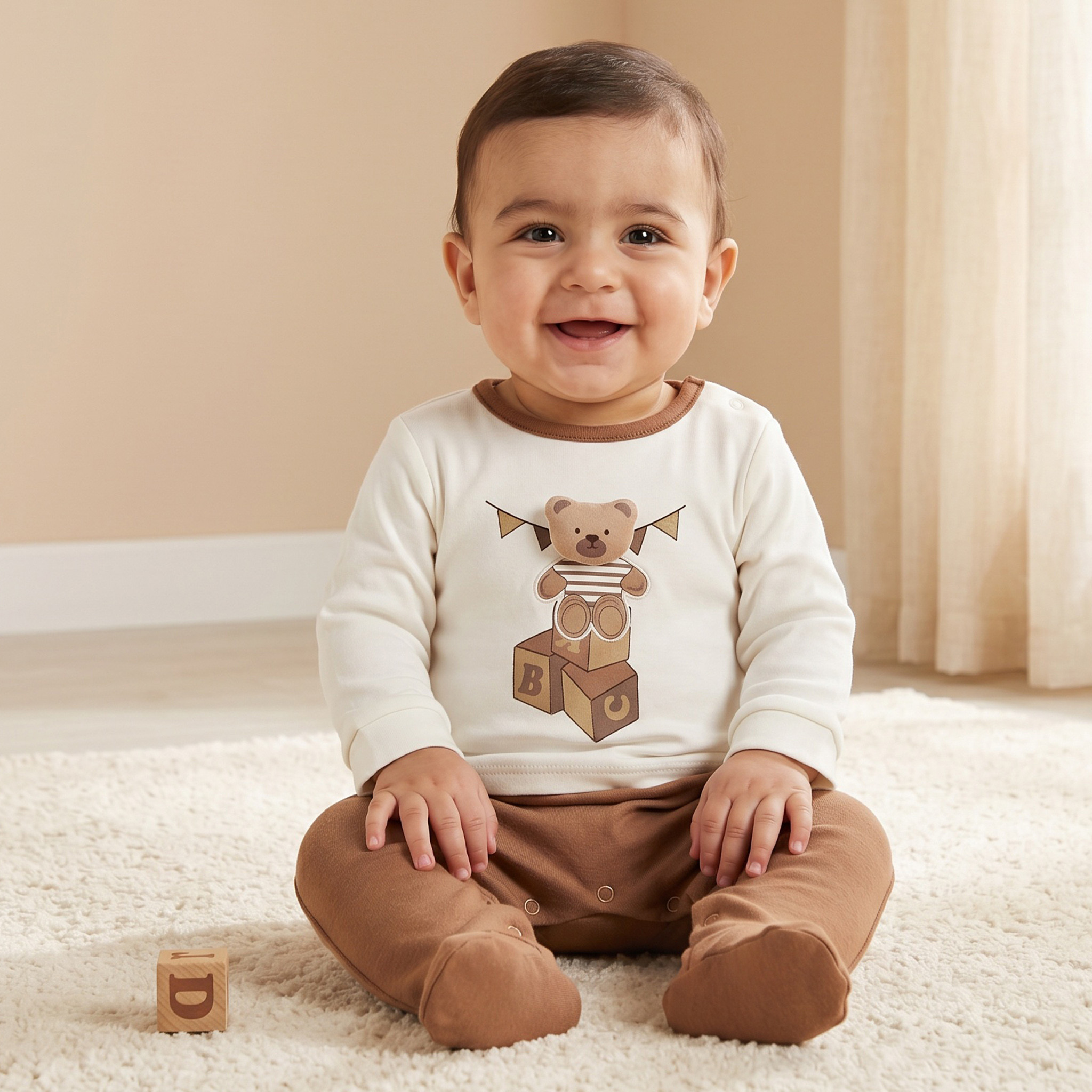 Juniors Cotton Round Neck Long Sleeves Sleepsuit with Teddy Bear Print-baby-boys-clothing-nightwear-sleepsuits-image-1