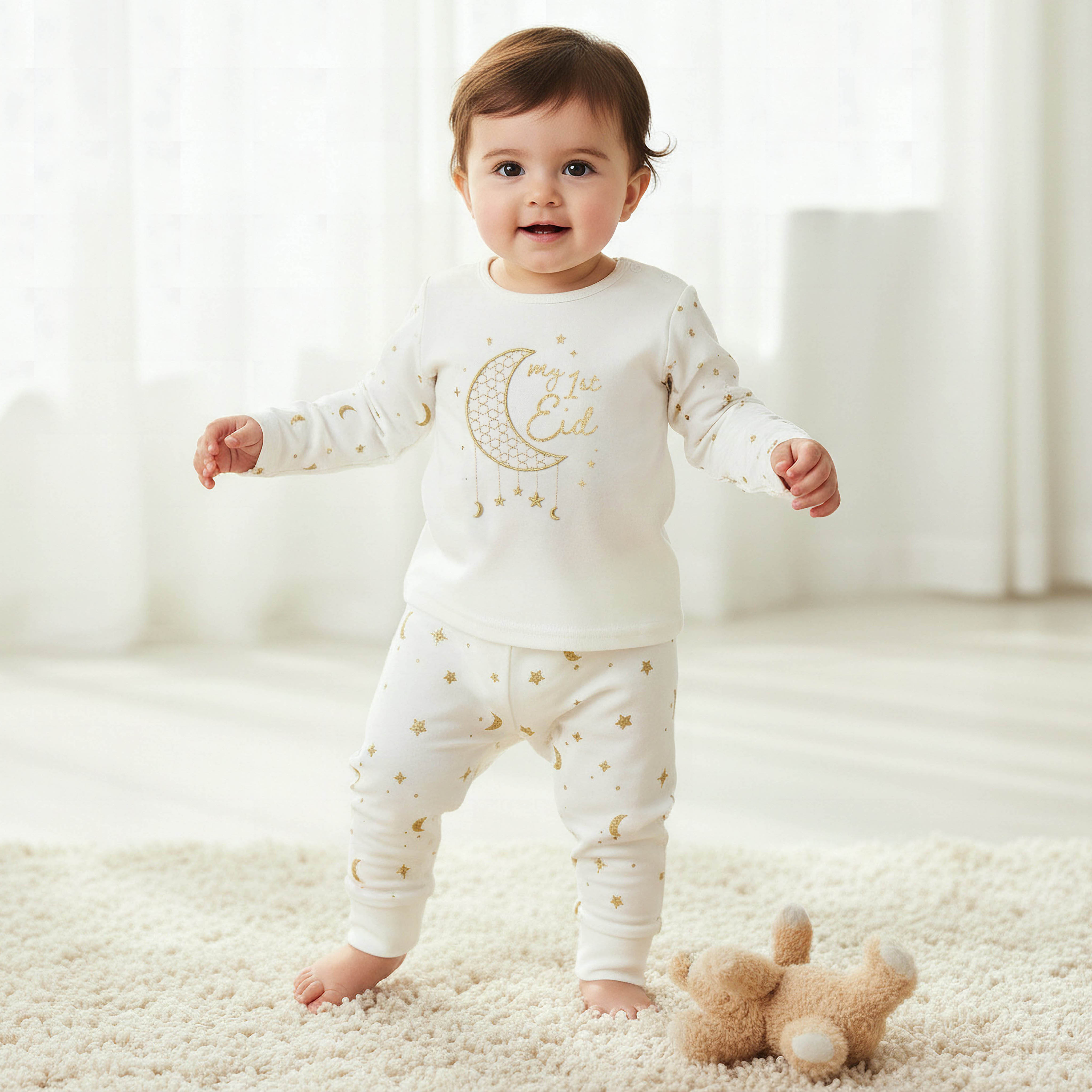 طقم بيجاما قطن بطبعات بياقة مستديرة وأكمام طويلة من جيجلز-baby-girls-clothing-nightwear-pyjamasets-image-7