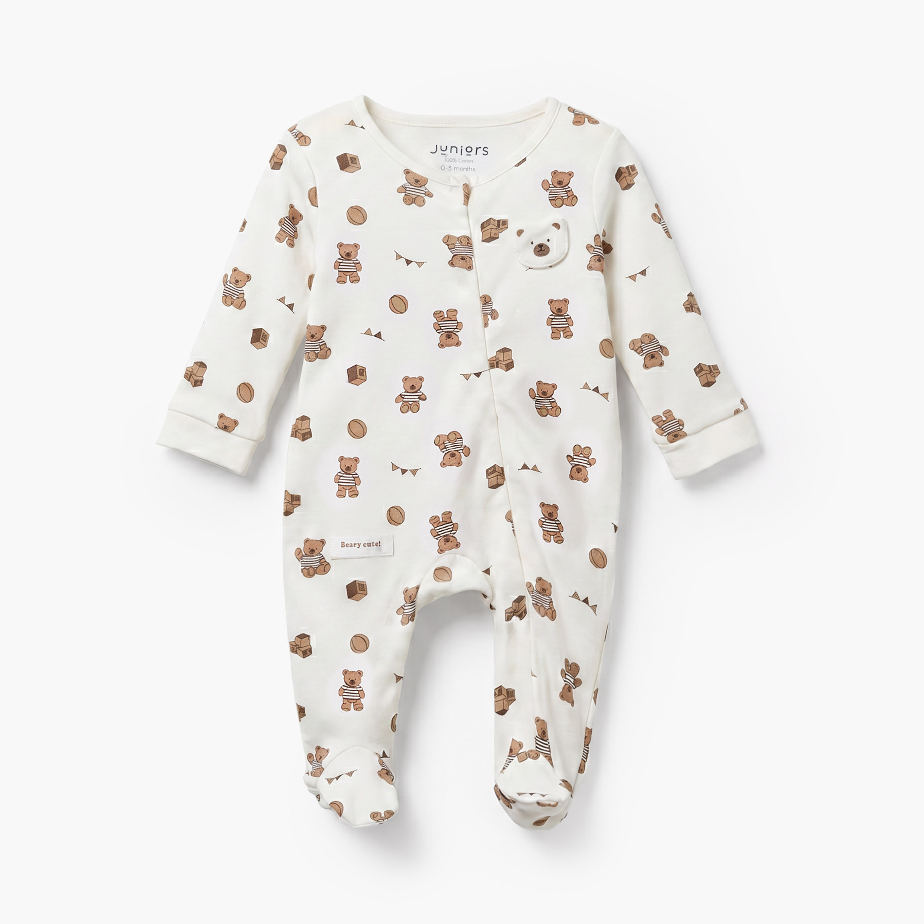 Juniors Cotton Round Neck Long Sleeves Sleepsuit with Bear Print-baby-boys-clothing-nightwear-sleepsuits-image-2