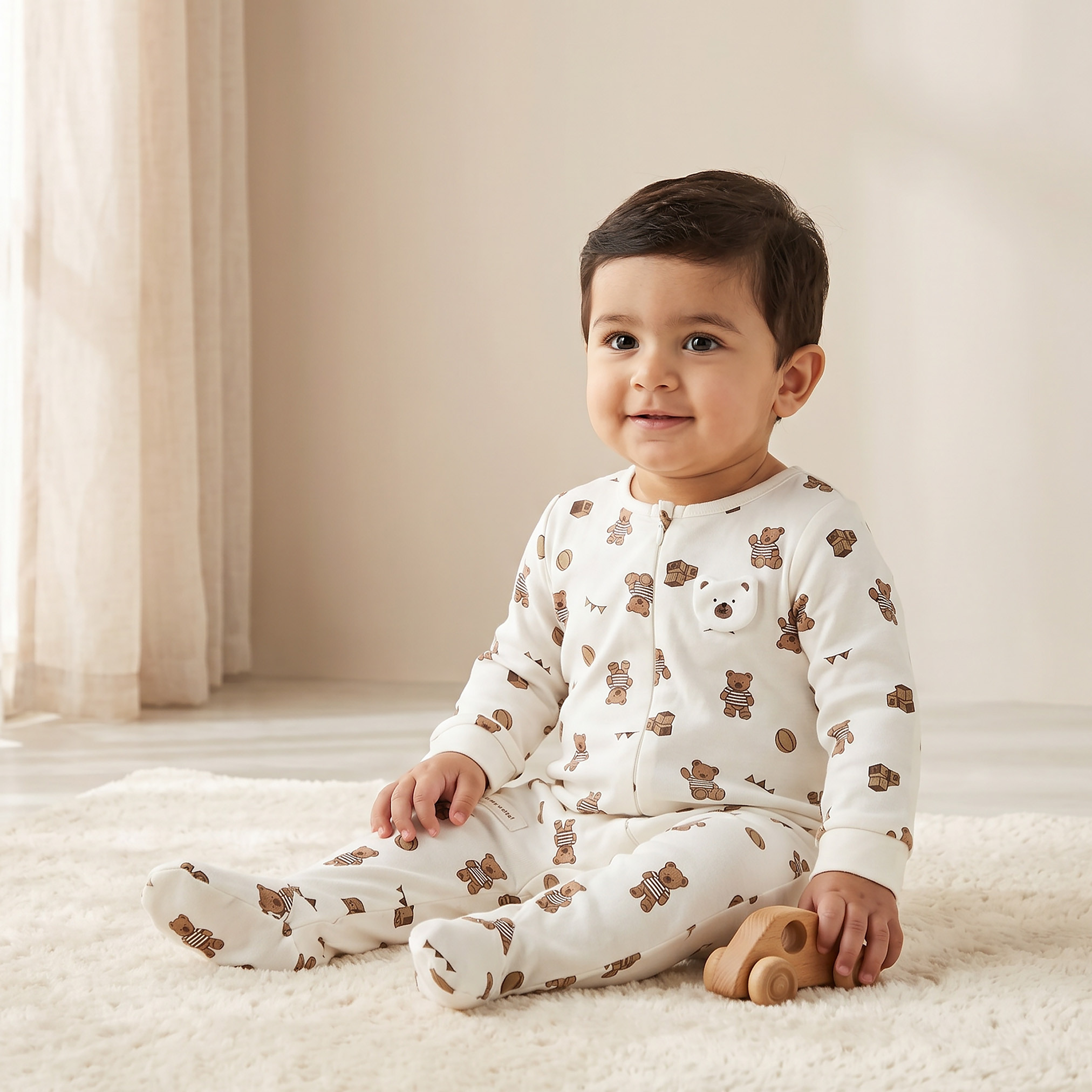 Juniors Cotton Round Neck Long Sleeves Sleepsuit with Bear Print-baby-boys-clothing-nightwear-sleepsuits-image-1