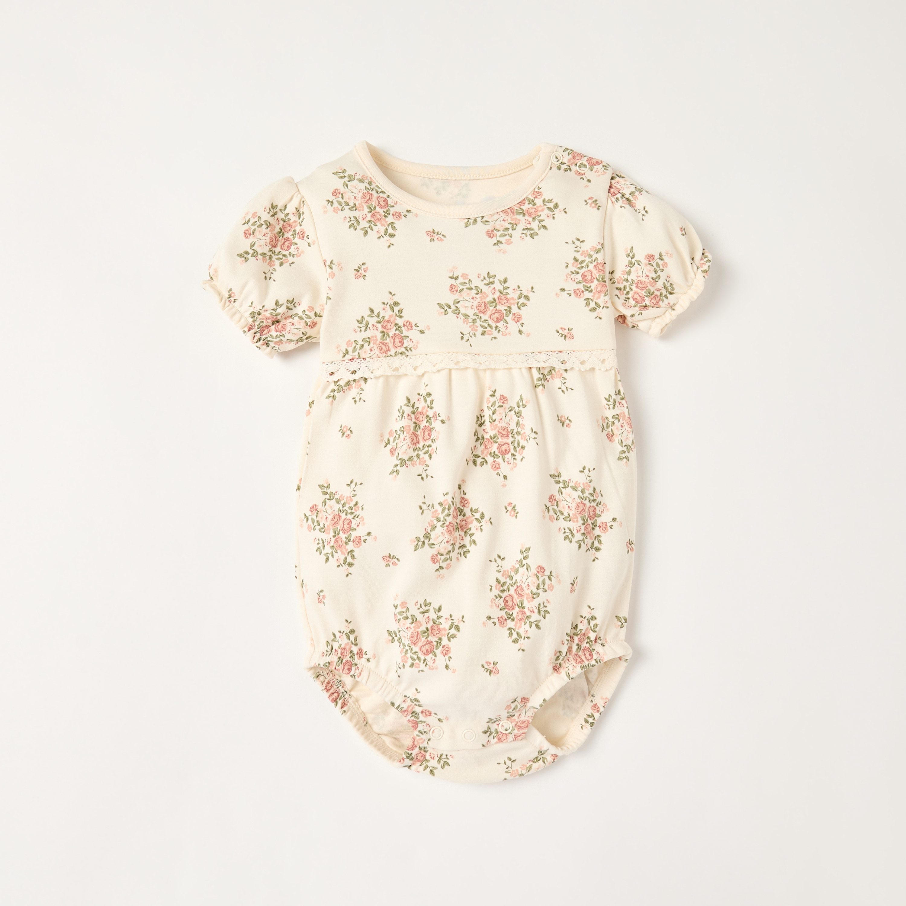 Juniors Floral Print Romper with Snap Button Closure-baby-girls-clothing-rompers-image-1
