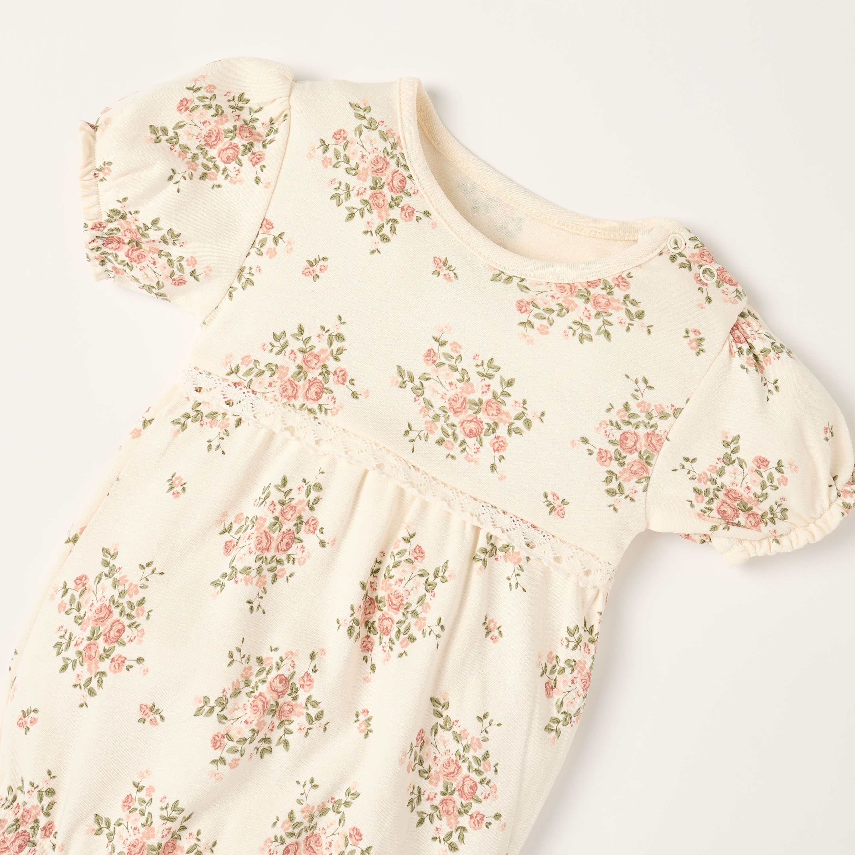 Juniors Floral Print Romper with Snap Button Closure-baby-girls-clothing-rompers-image-3