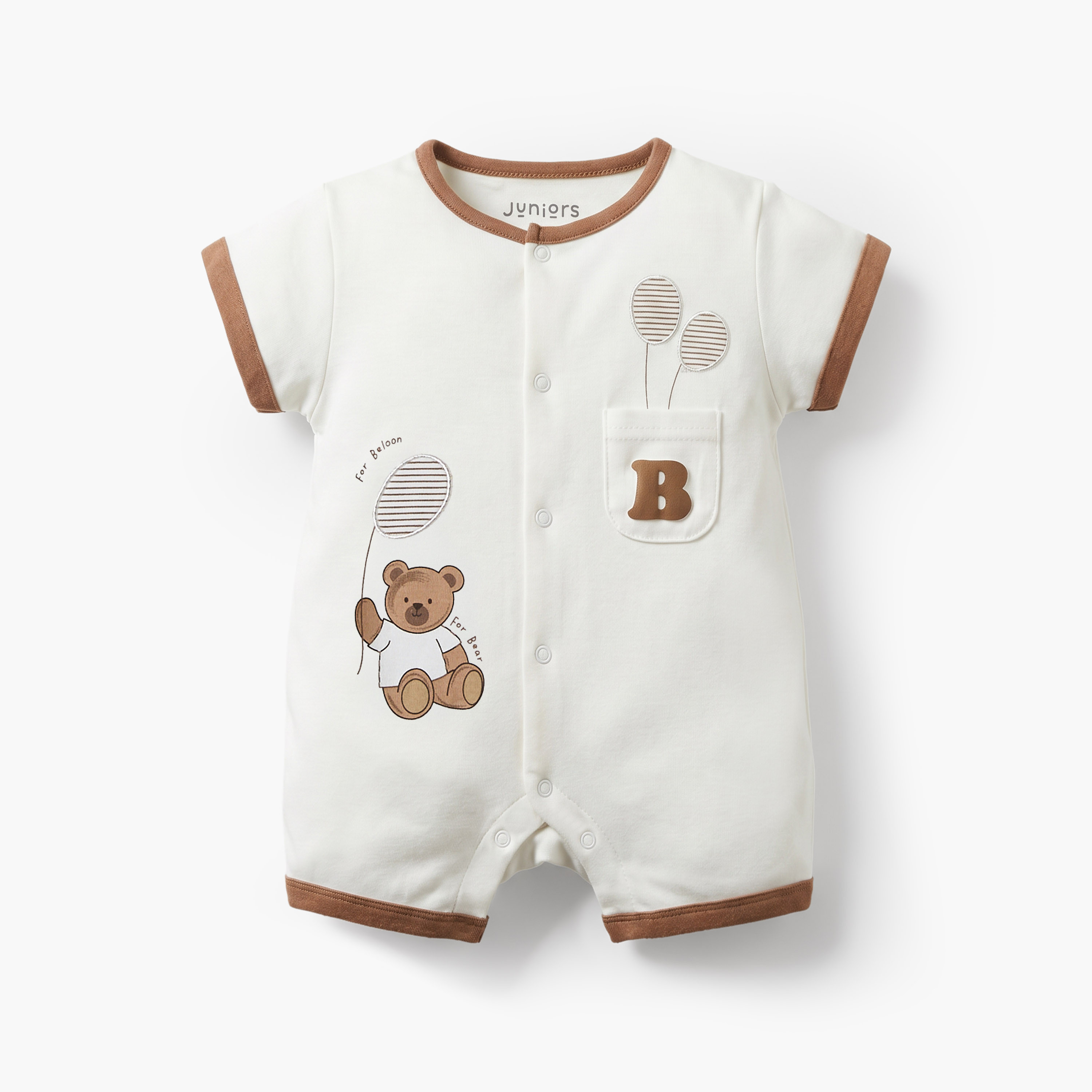 Juniors Crew Neck Short Sleeves Romper with Bear Print-baby-boys-clothing-rompers-image-2