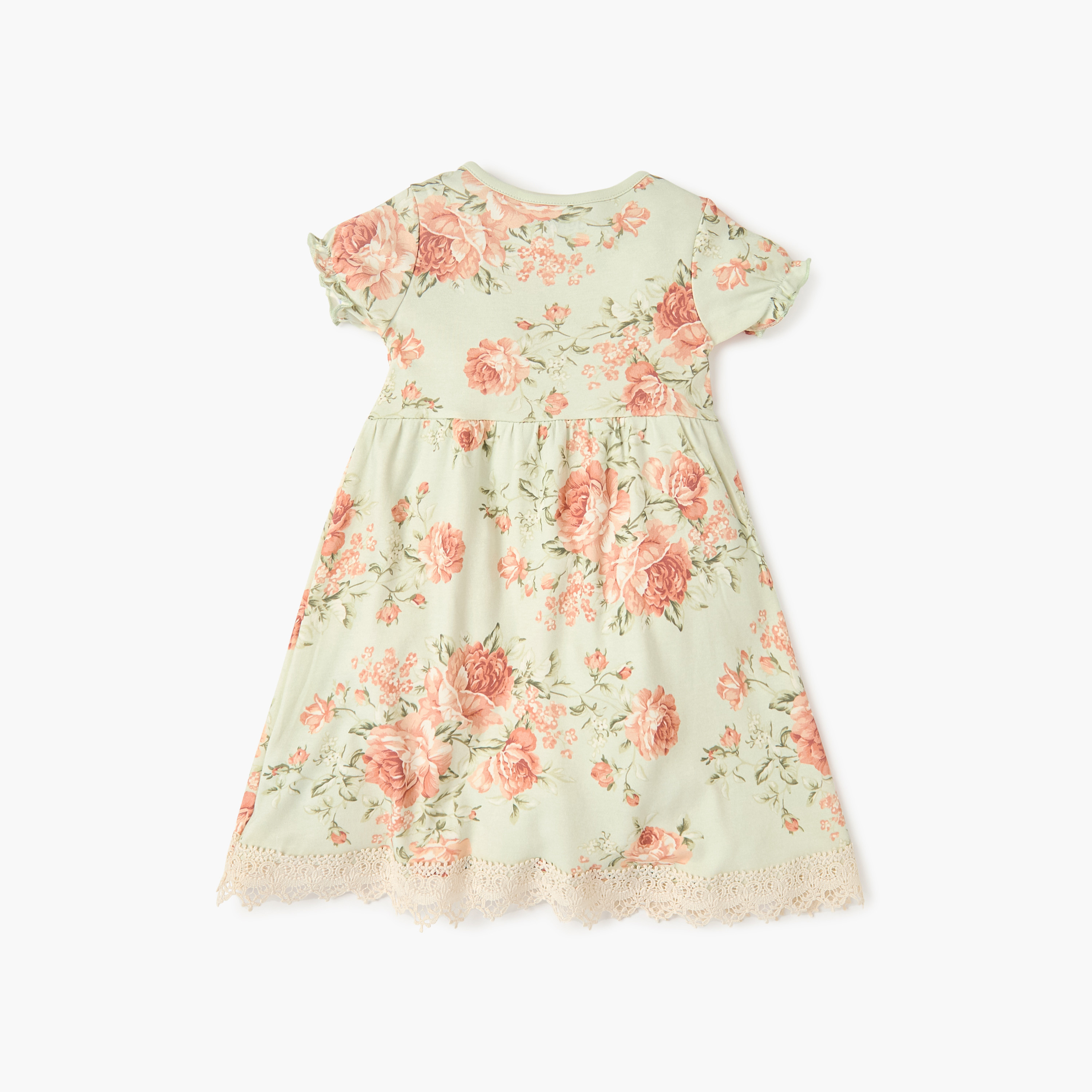 Juniors Floral Print A-line Dress with Short Sleeves and Lace Detail-baby-girls-clothing-dressesandjumpsuits-image-2
