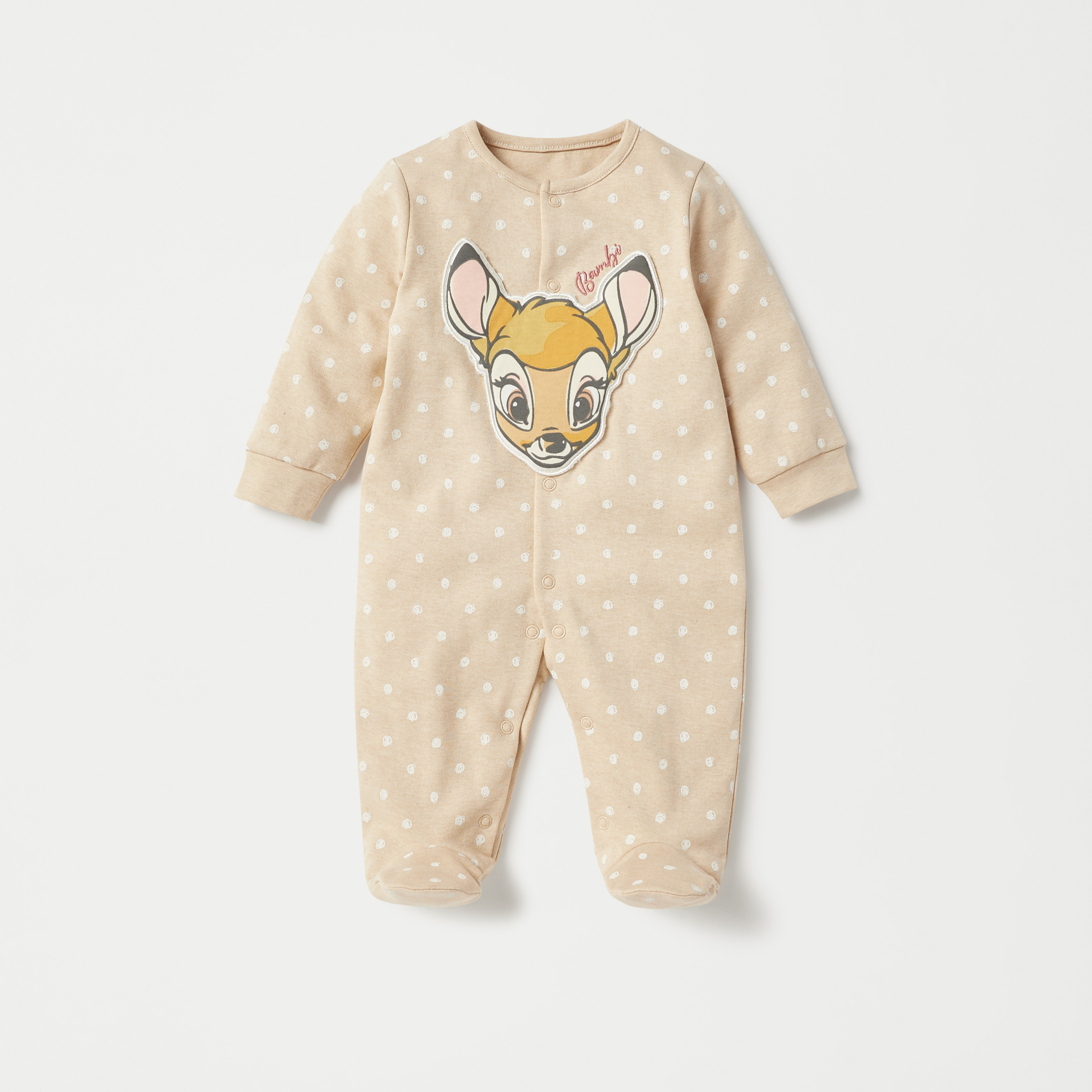 بدلة نوم مغلقة القدمين بأزرار إغلاق وزخارف بامبي من ديزني-baby-girls-clothing-nightwear-sleepsuits-image-1
