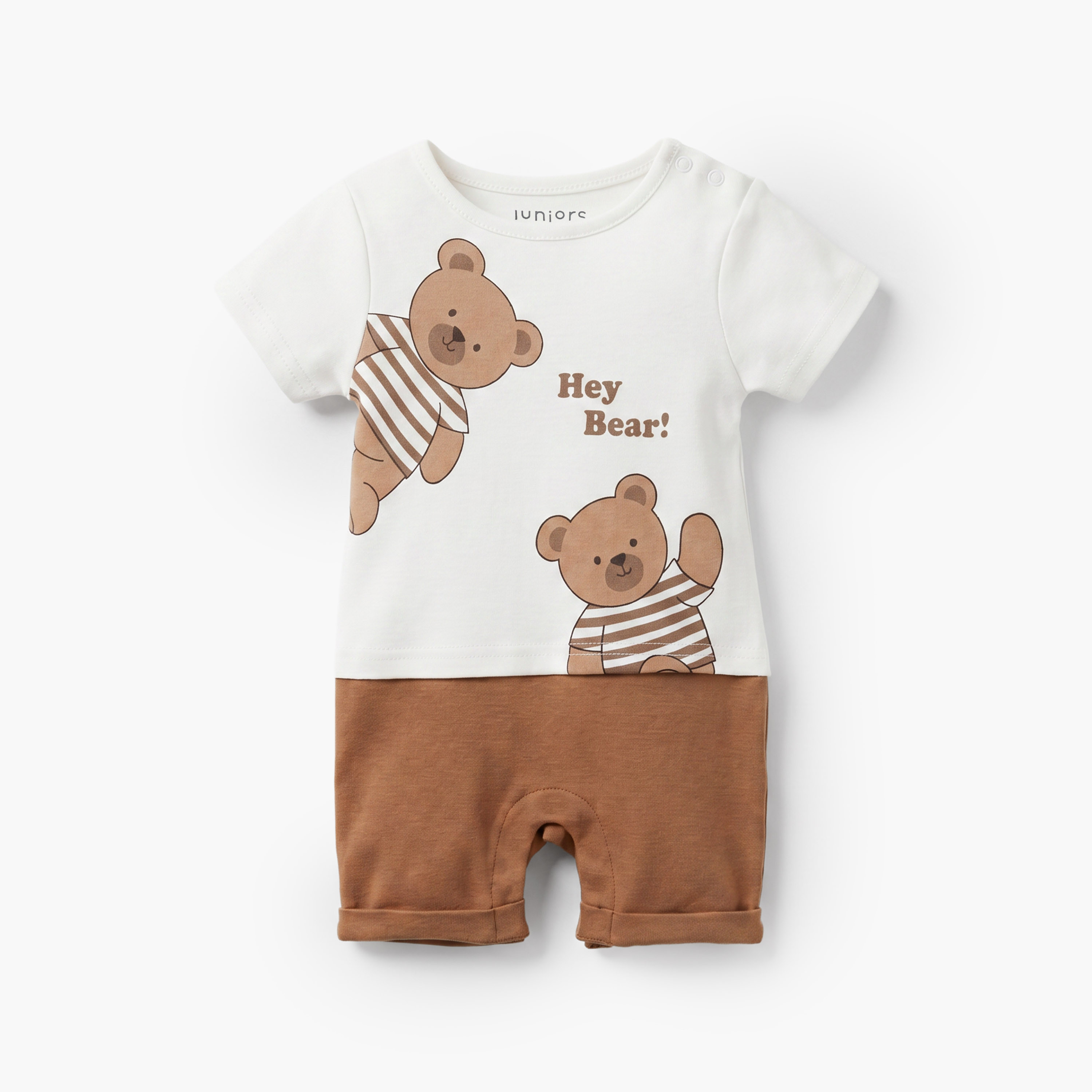 Juniors Crew Neck Short Sleeves Romper with Bear Print-baby-boys-clothing-rompers-image-1