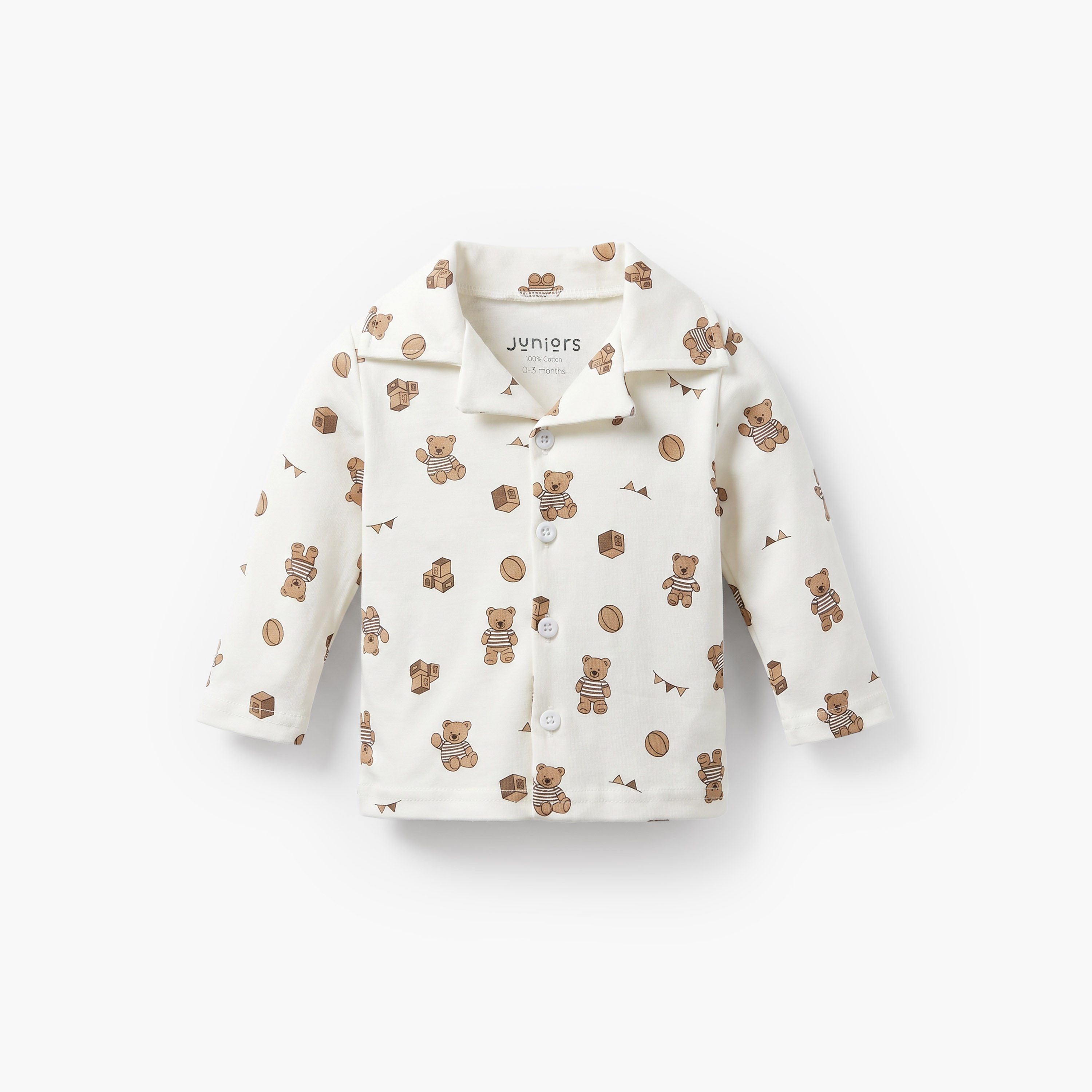 Juniors Cotton Collared Long Sleeves Pyjama Set with Teddy Bear Print-baby-boys-clothing-nightwear-pyjamasets-image-2