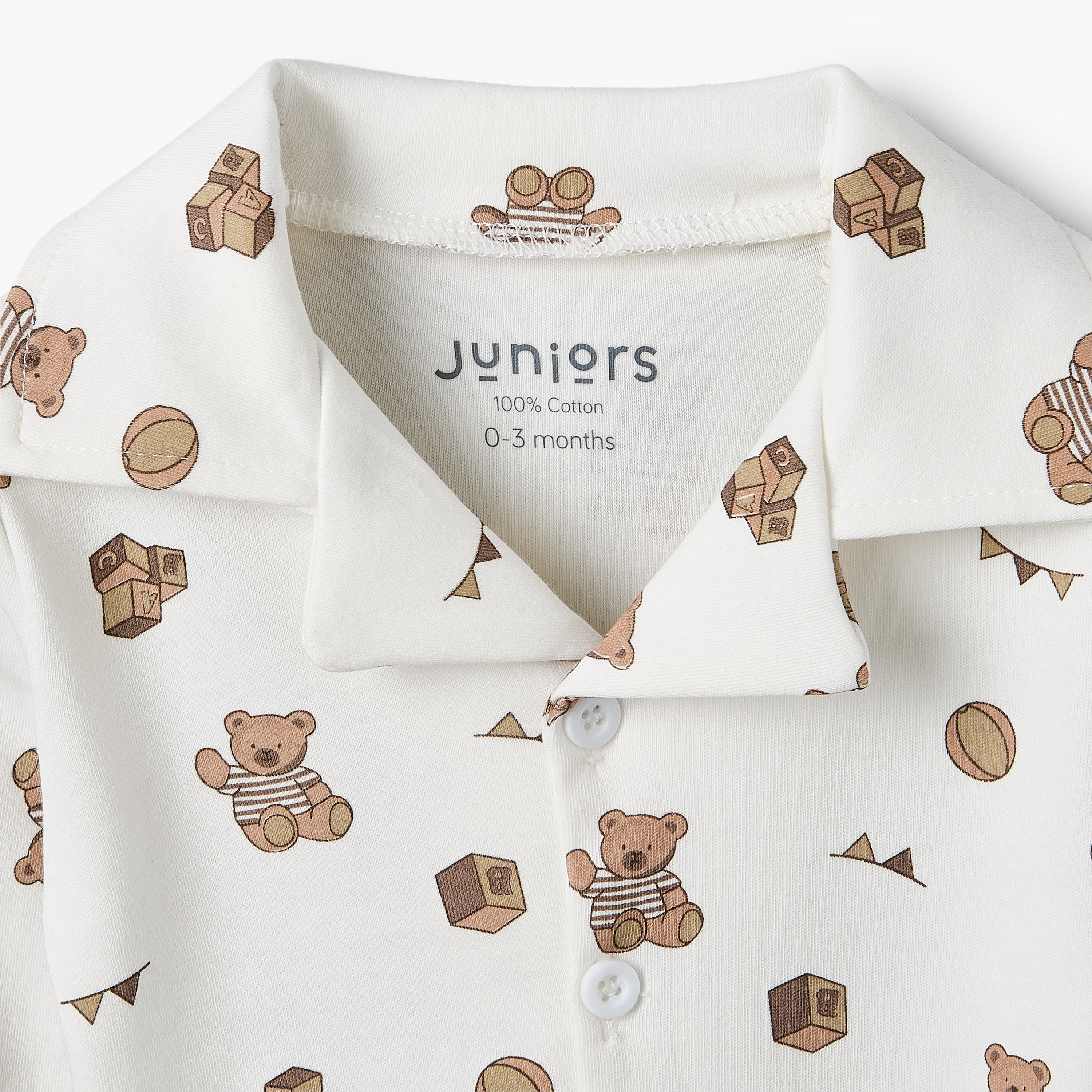Juniors Cotton Collared Long Sleeves Pyjama Set with Teddy Bear Print-baby-boys-clothing-nightwear-pyjamasets-image-4