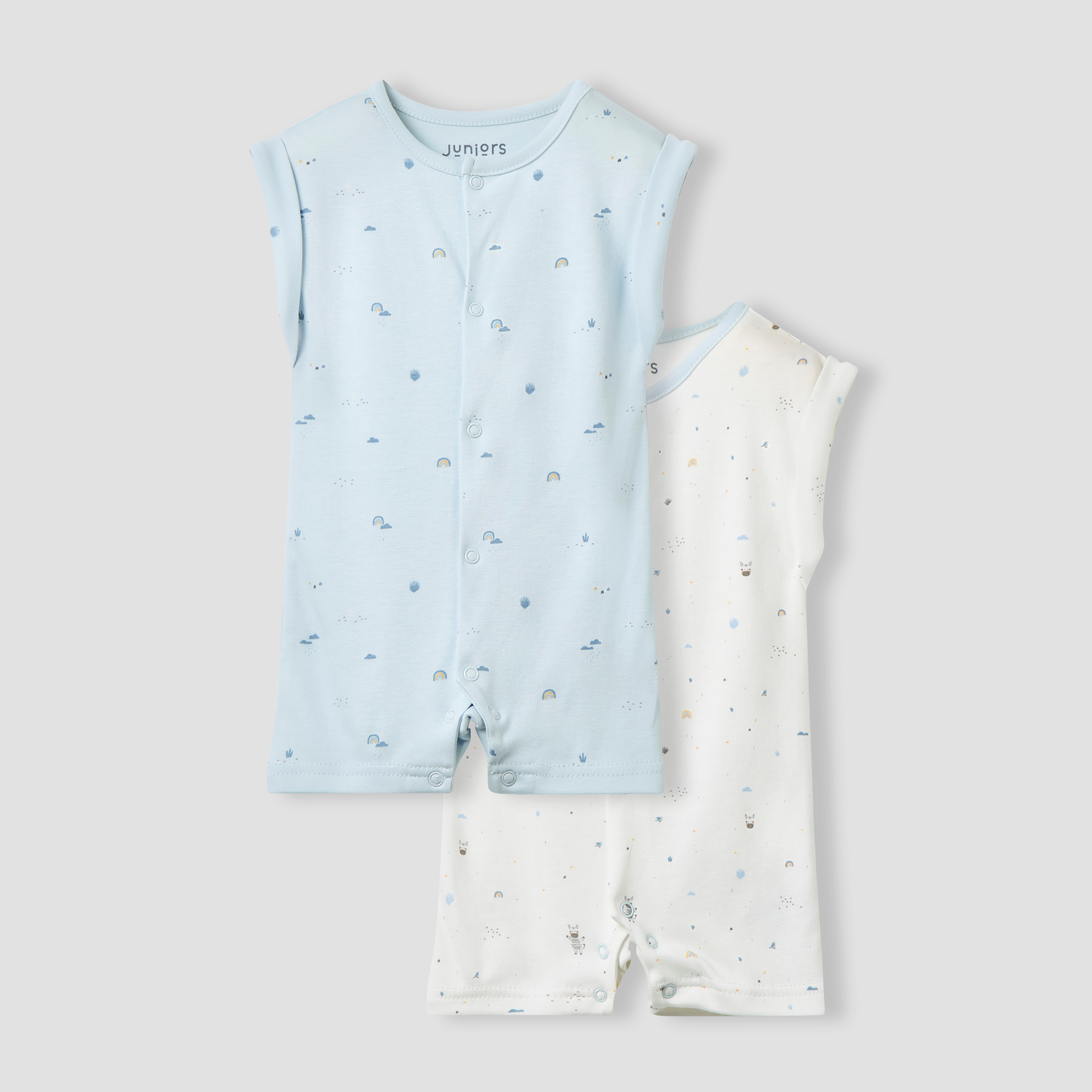 Juniors Printed Romper with Button Closure - Set of 2-baby-boys-clothing-rompers-image-1