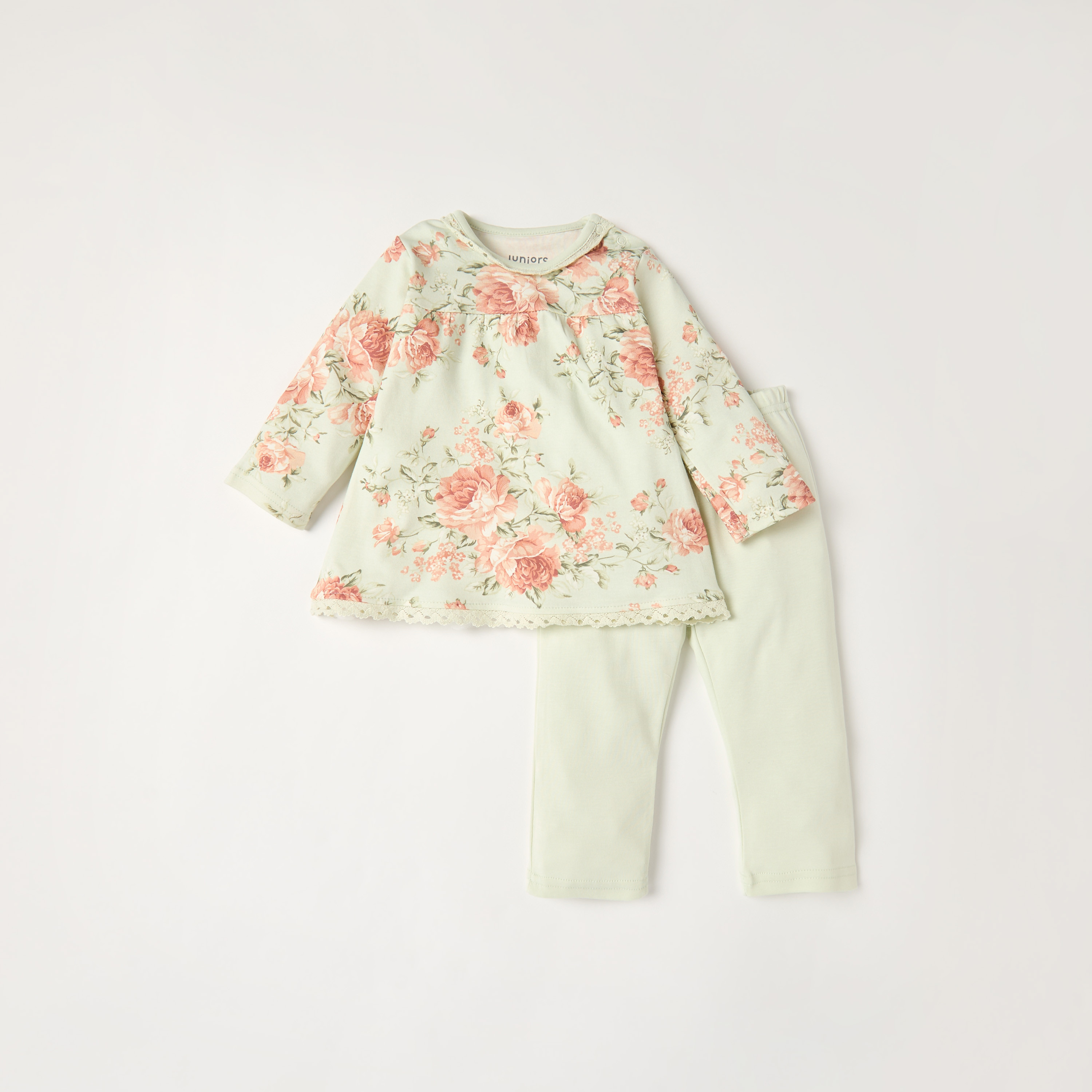Juniors Floral Print Long Sleeves T-shirt and Pyjama Set-baby-girls-clothing-nightwear-pyjamasets-image-1