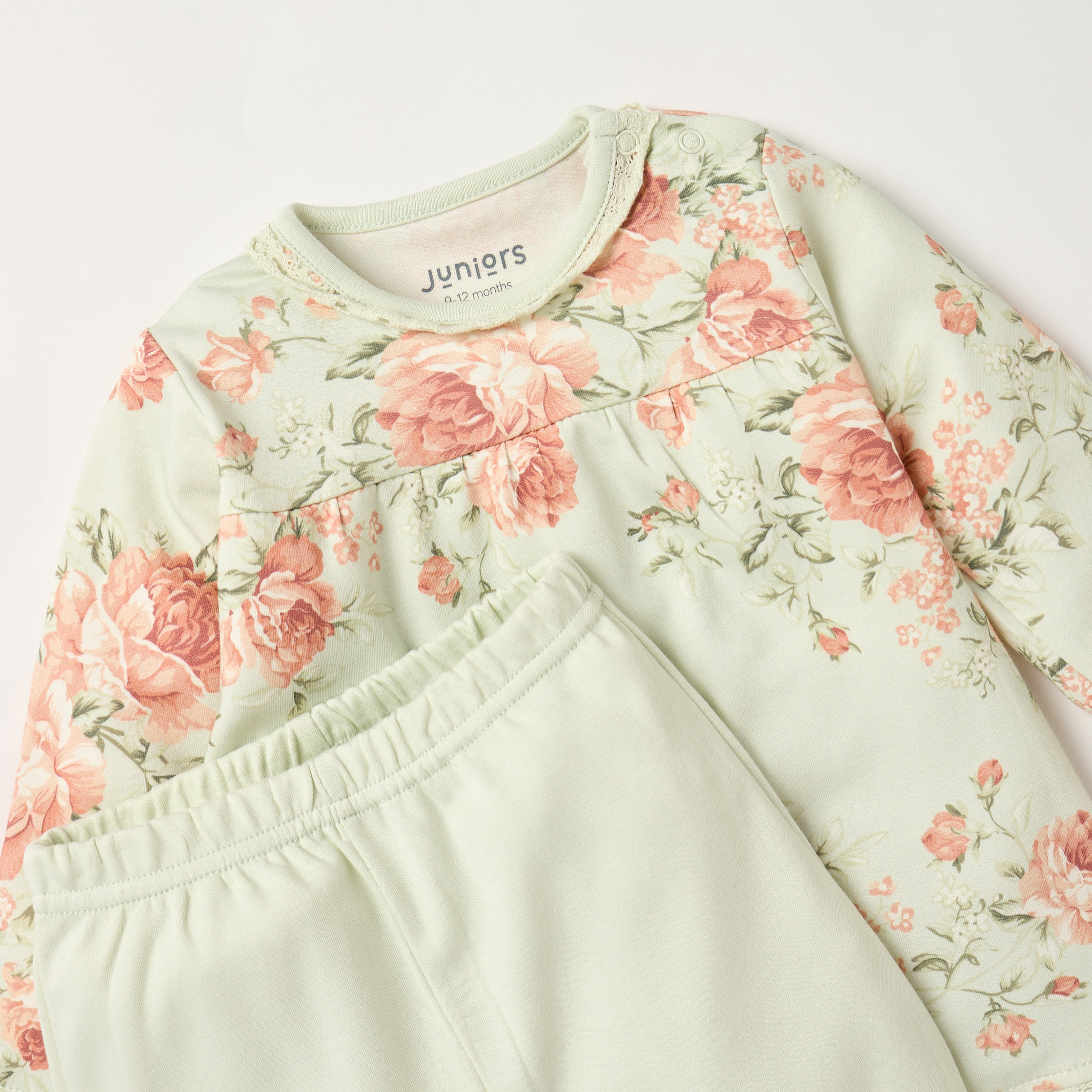 Juniors Floral Print Long Sleeves T-shirt and Pyjama Set-baby-girls-clothing-nightwear-pyjamasets-image-4