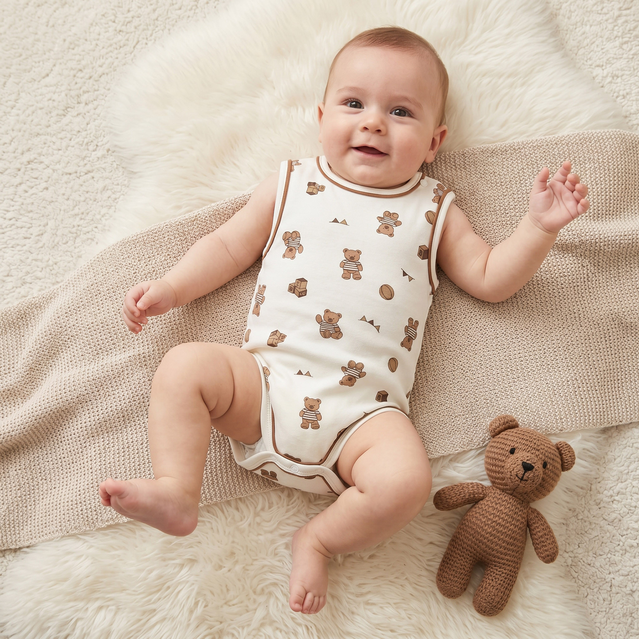 Juniors Crew Neck Sleeveless Bodysuit with Teddy Bear Print-baby-boys-clothing-bodysuits-image-1