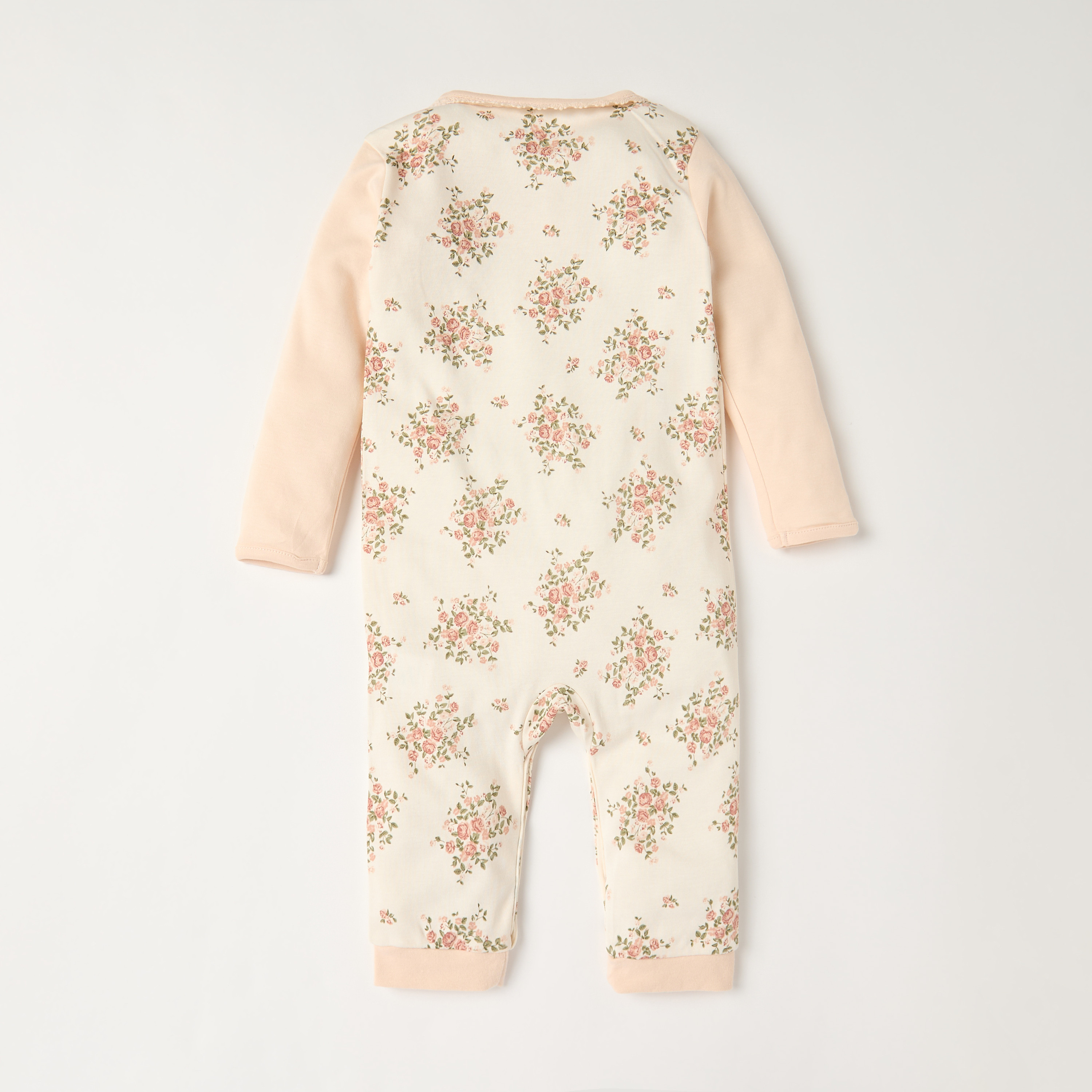 Juniors Floral Print Sleepsuit with Long Sleeves and Bow Applique-baby-girls-clothing-nightwear-sleepsuits-image-2