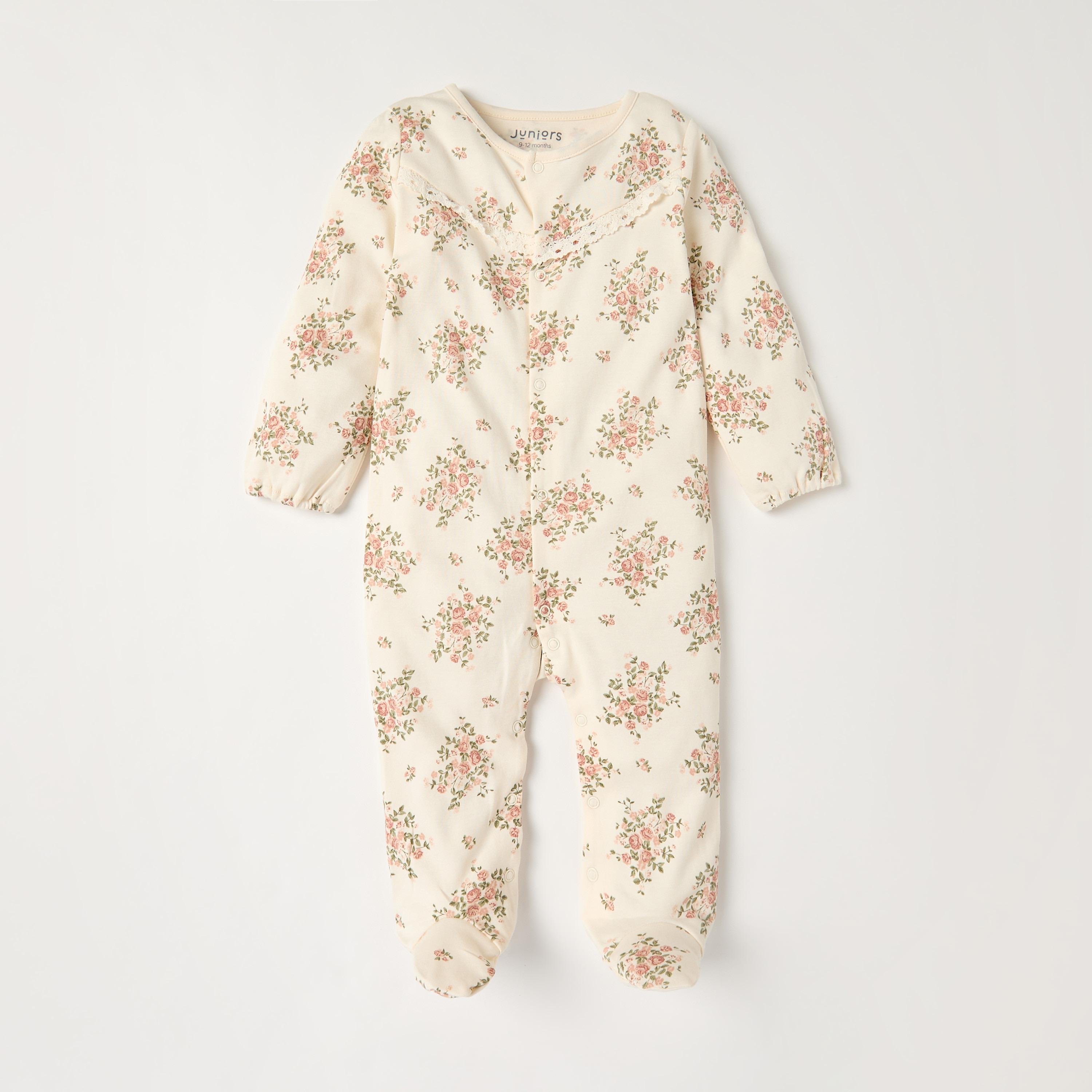 Juniors Floral Print Closed Feet Sleepsuit with Button Closure-baby-girls-clothing-nightwear-sleepsuits-image-1