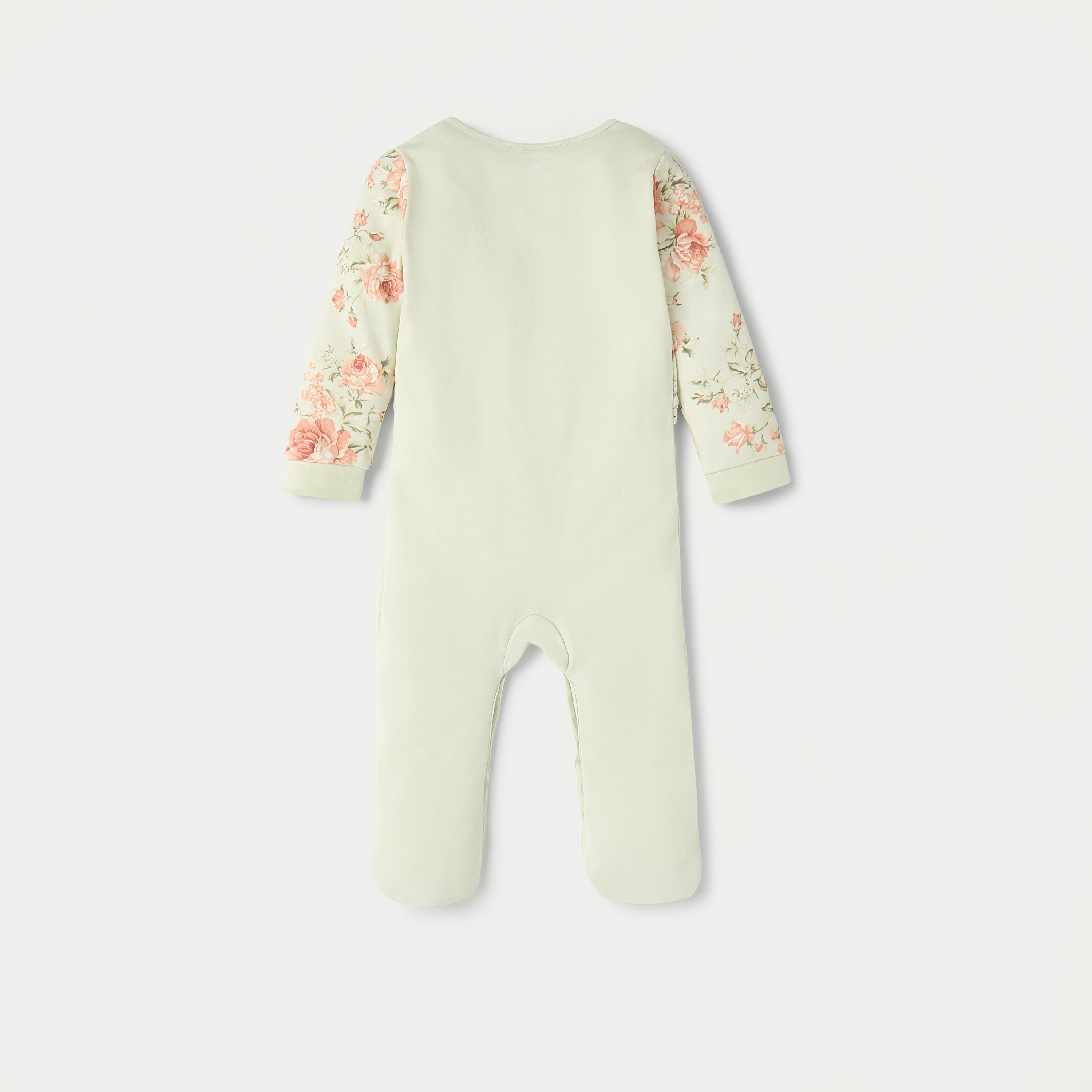 Juniors Floral Print Closed Feet Sleepsuit with Long Sleeves and Shrug-baby-girls-clothing-nightwear-sleepsuits-image-2