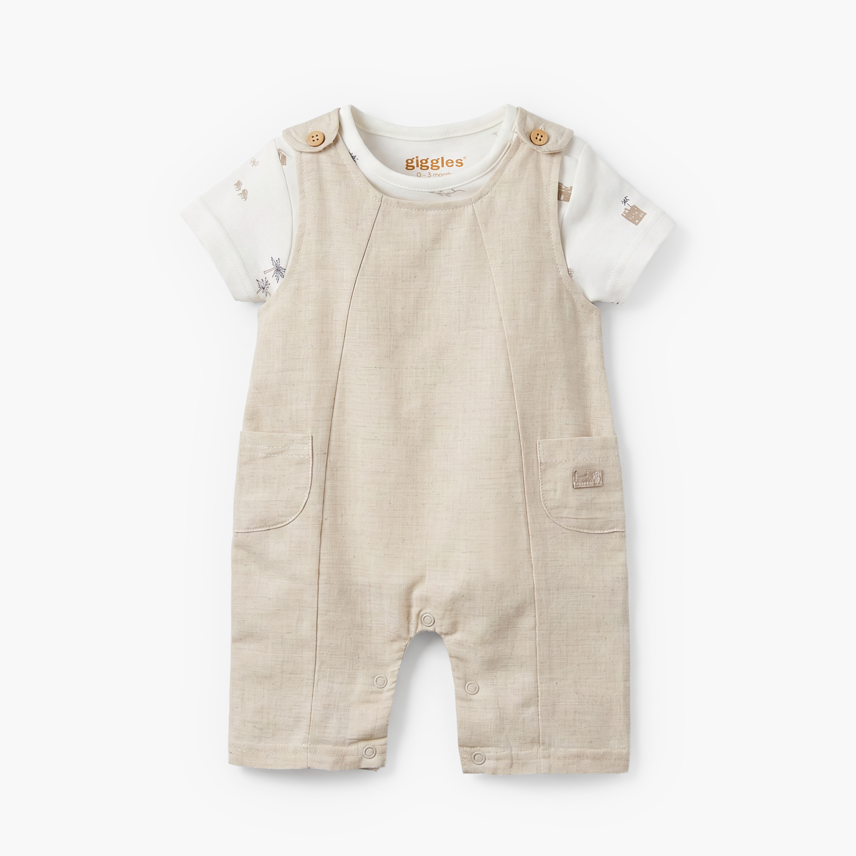 Giggles Crew Neck Short Sleeves T-shirt and Dungaree Set with Print-baby-girls-clothing-setsandcoords-image-2