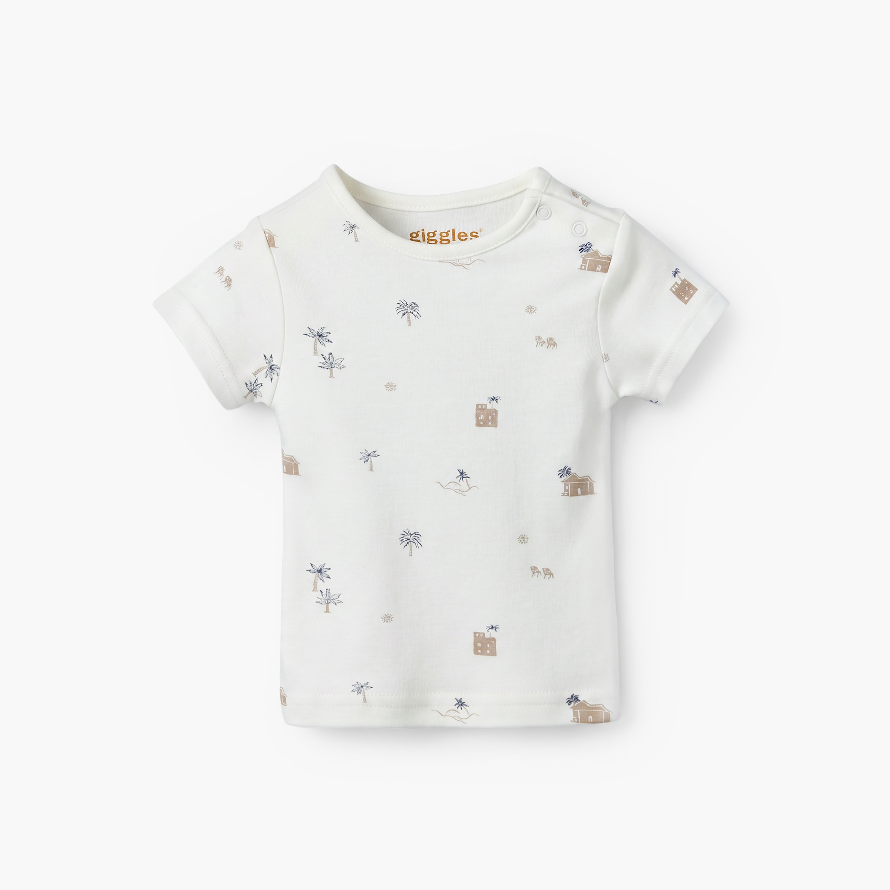 Giggles Crew Neck Short Sleeves T-shirt and Dungaree Set with Print-baby-girls-clothing-setsandcoords-image-5