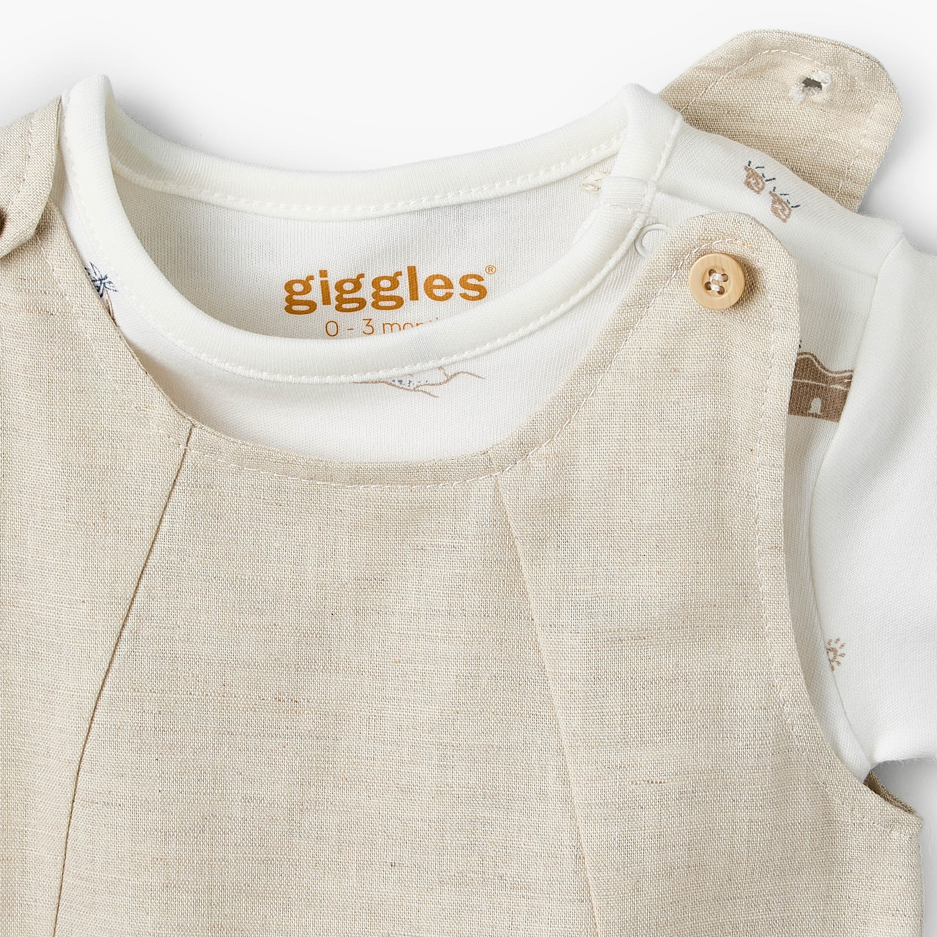 Giggles Crew Neck Short Sleeves T-shirt and Dungaree Set with Print-baby-girls-clothing-setsandcoords-image-6