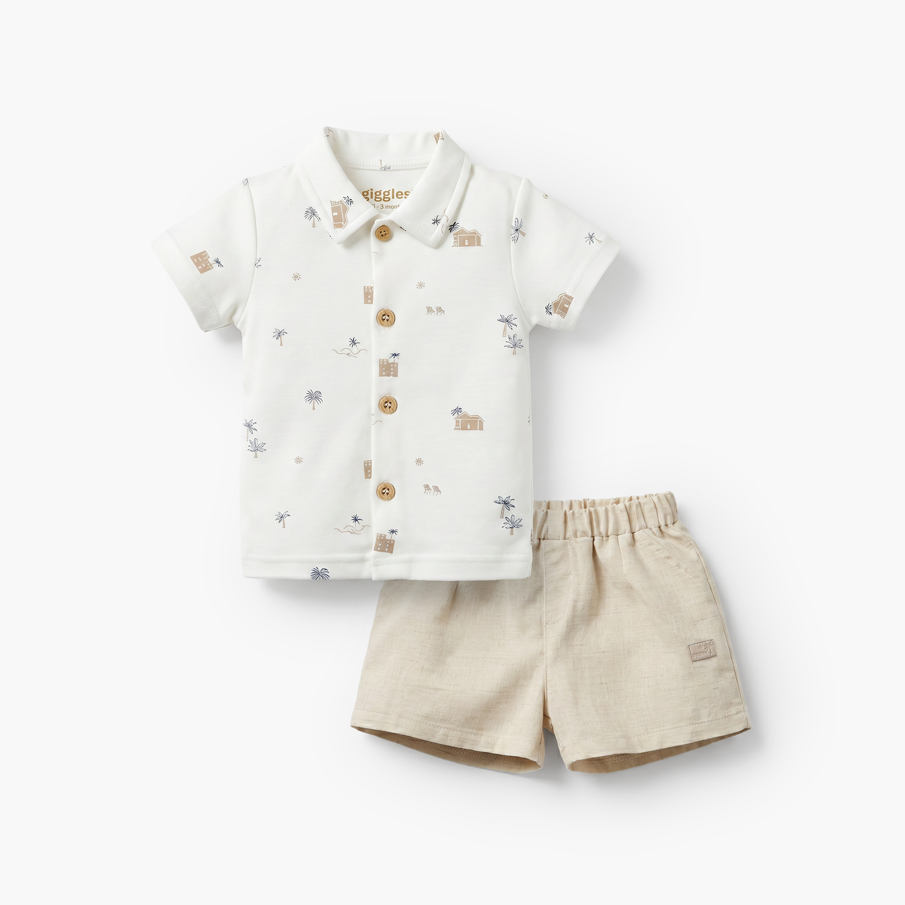 Giggles Collared Short Sleeves Shirt and Shorts Set with Fun Print-baby-girls-clothing-setsandcoords-image-2