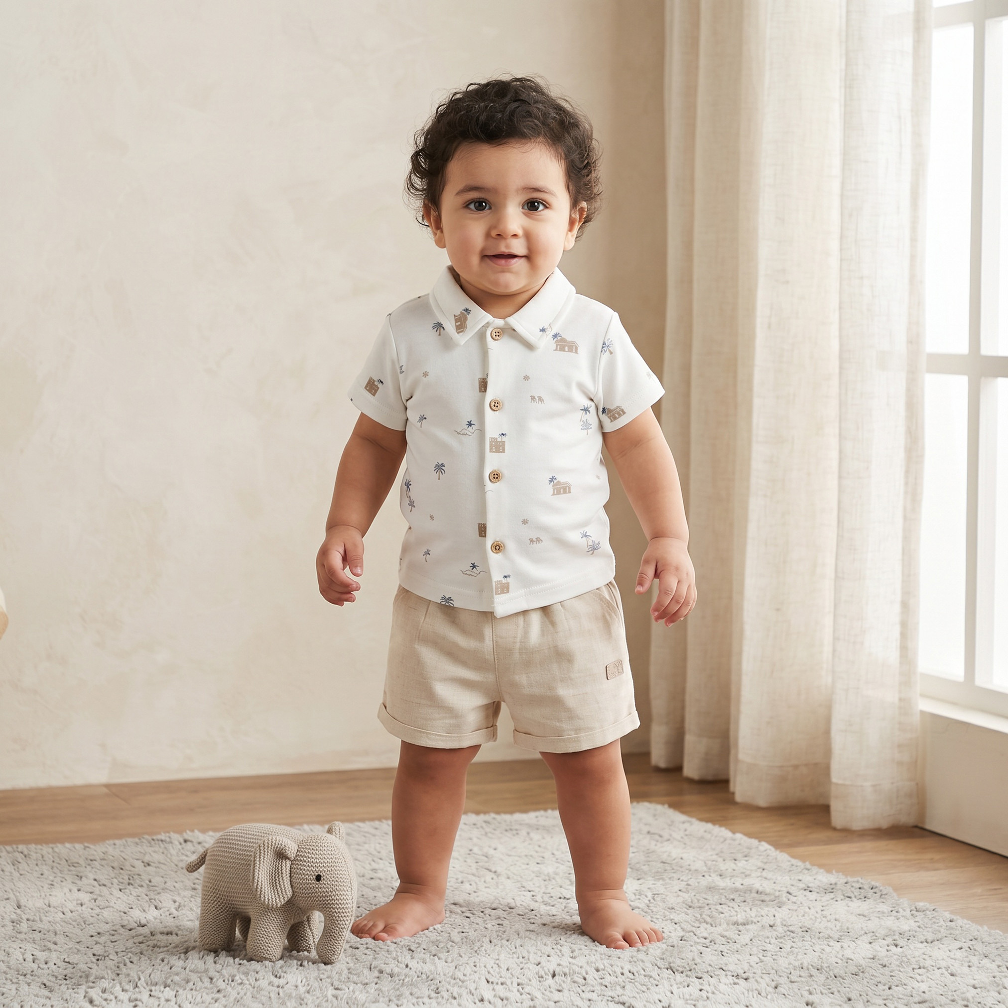 Giggles Collared Short Sleeves Shirt and Shorts Set with Fun Print-baby-girls-clothing-setsandcoords-image-1