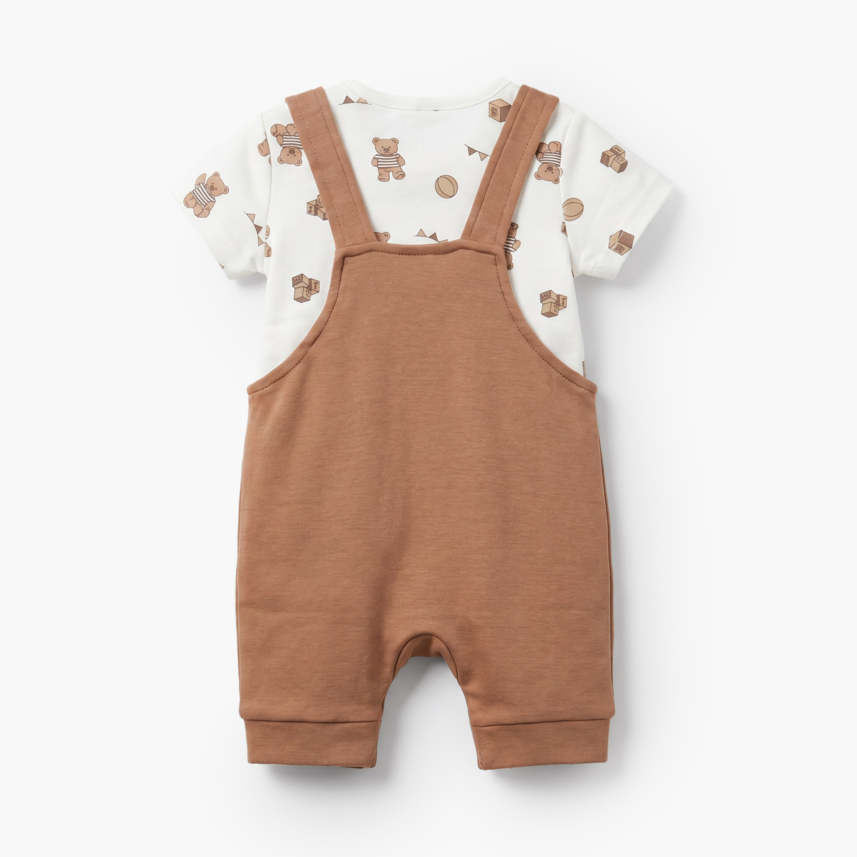 Juniors Crew Neck Short Sleeves T-shirt and Dungaree Set with Bear Print-baby-boys-clothing-setsandcoords-image-3