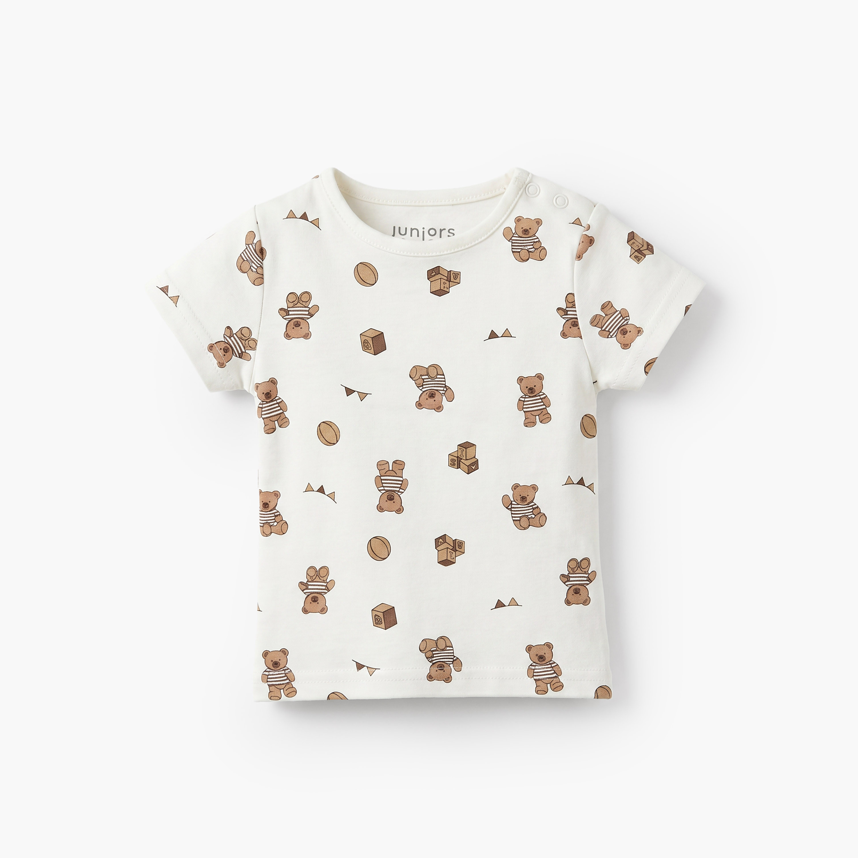 Juniors Crew Neck Short Sleeves T-shirt and Dungaree Set with Bear Print-baby-boys-clothing-setsandcoords-image-4