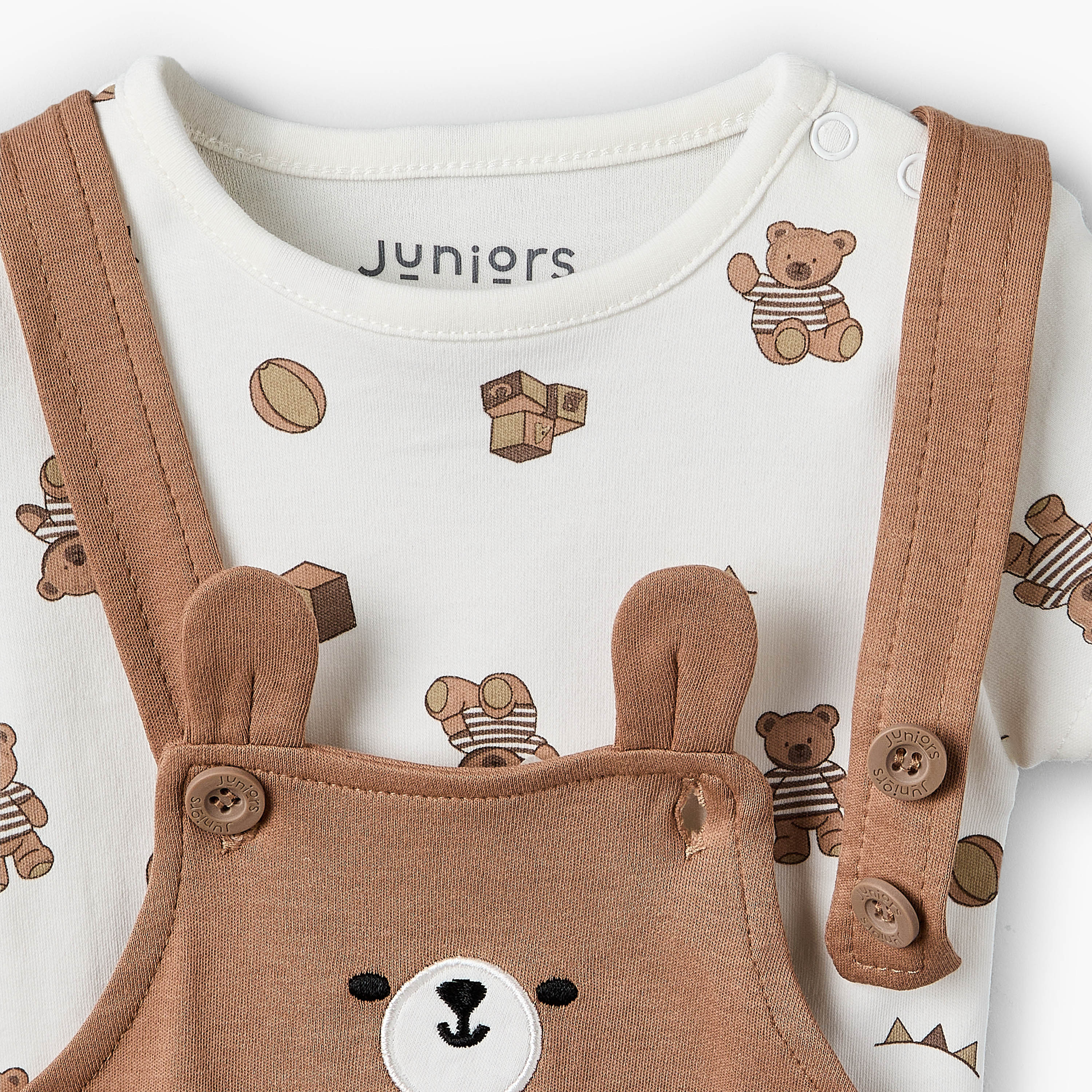 Juniors Crew Neck Short Sleeves T-shirt and Dungaree Set with Bear Print-baby-boys-clothing-setsandcoords-image-6