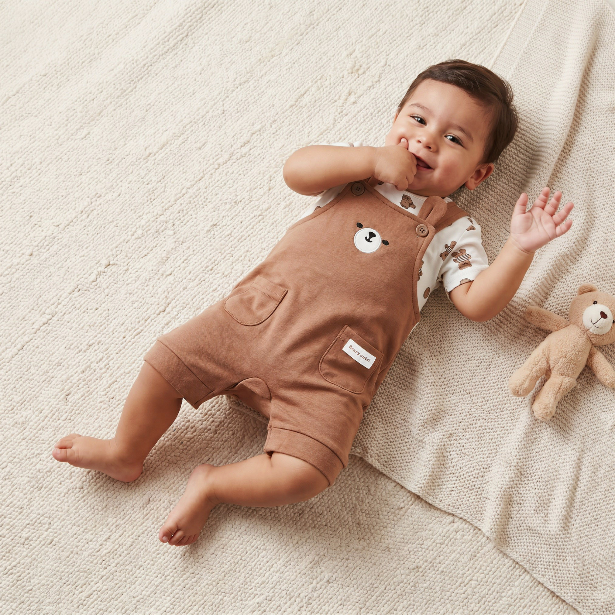 Juniors Crew Neck Short Sleeves T-shirt and Dungaree Set with Bear Print-baby-boys-clothing-setsandcoords-image-1