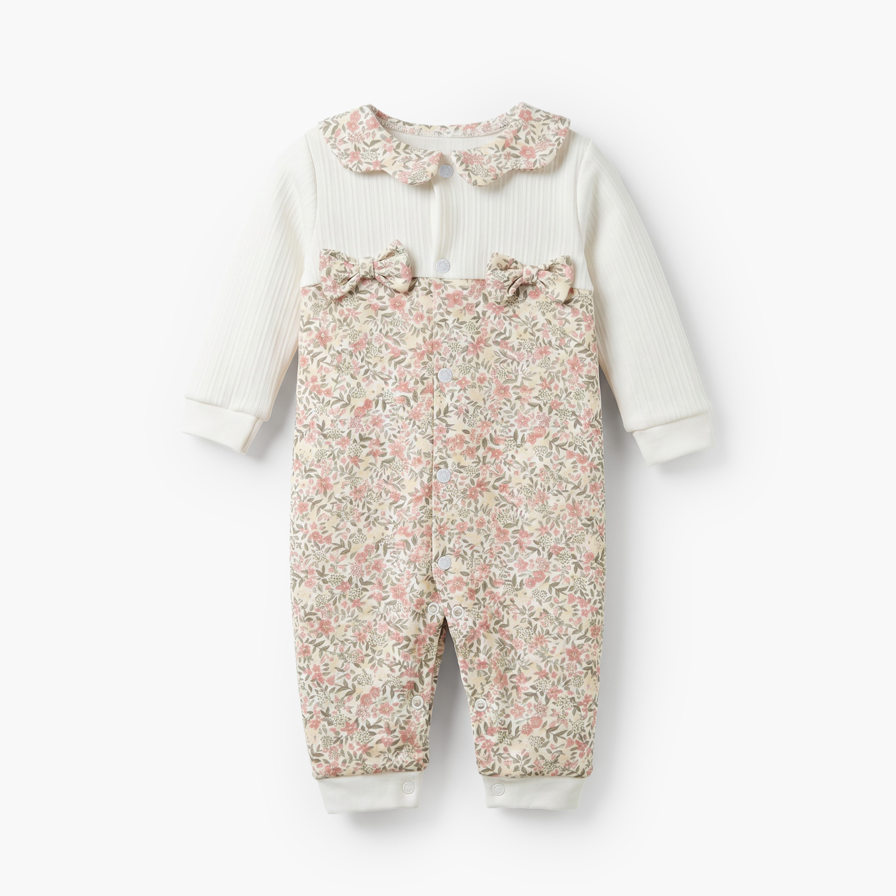 Juniors Cotton Collared Long Sleeves Sleepsuit with Floral Print-baby-girls-clothing-nightwear-sleepsuits-image-1