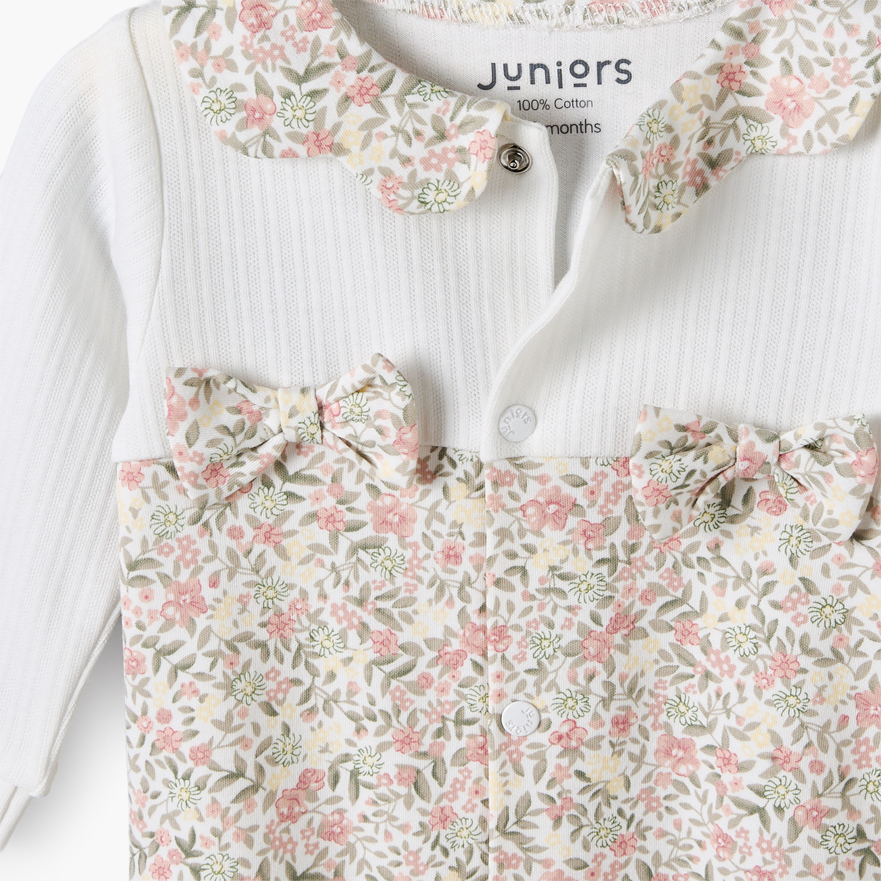Juniors Cotton Collared Long Sleeves Sleepsuit with Floral Print-baby-girls-clothing-nightwear-sleepsuits-image-3