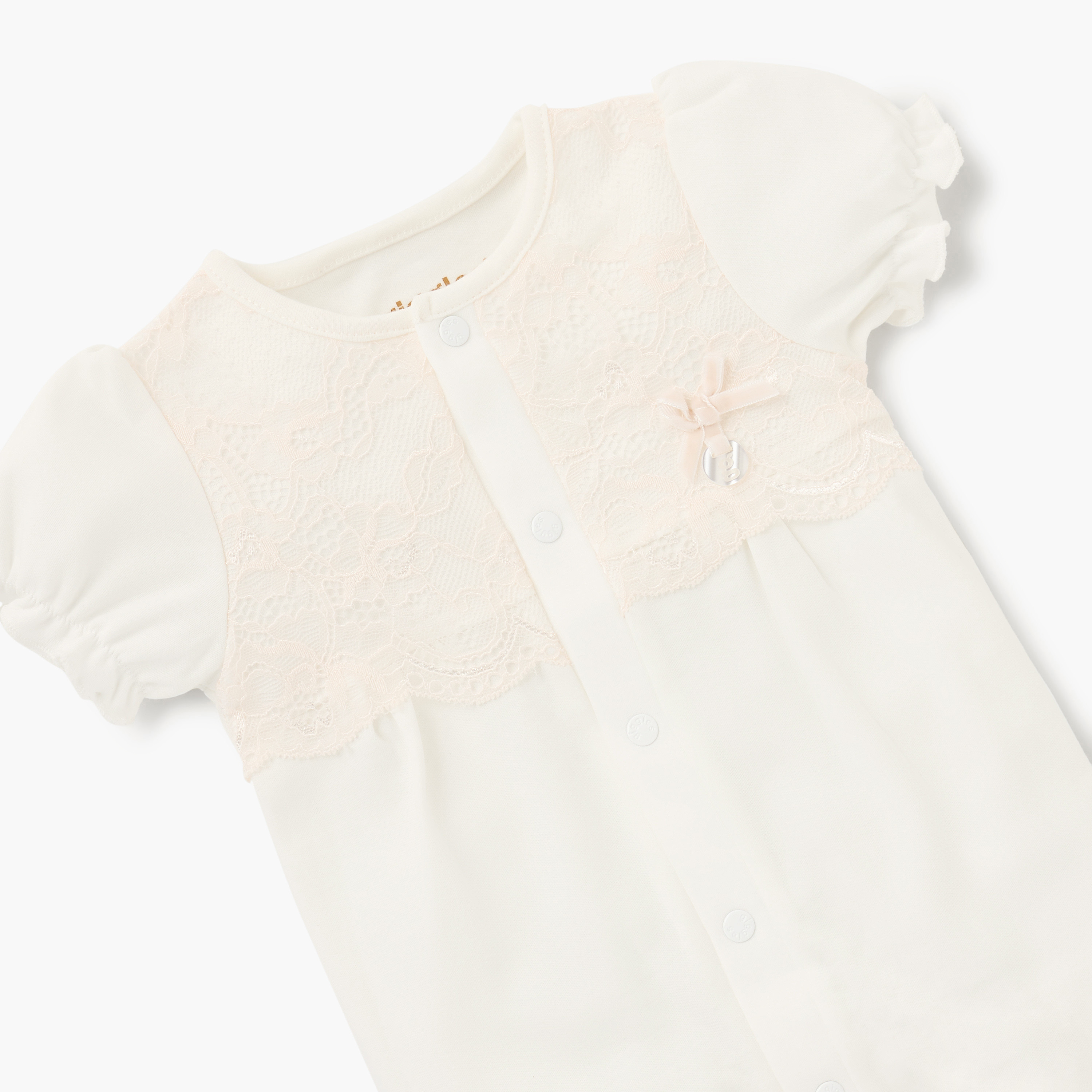 Giggles Lace Detail Romper with Round Neck and Short Sleeves-baby-girls-clothing-rompers-image-3