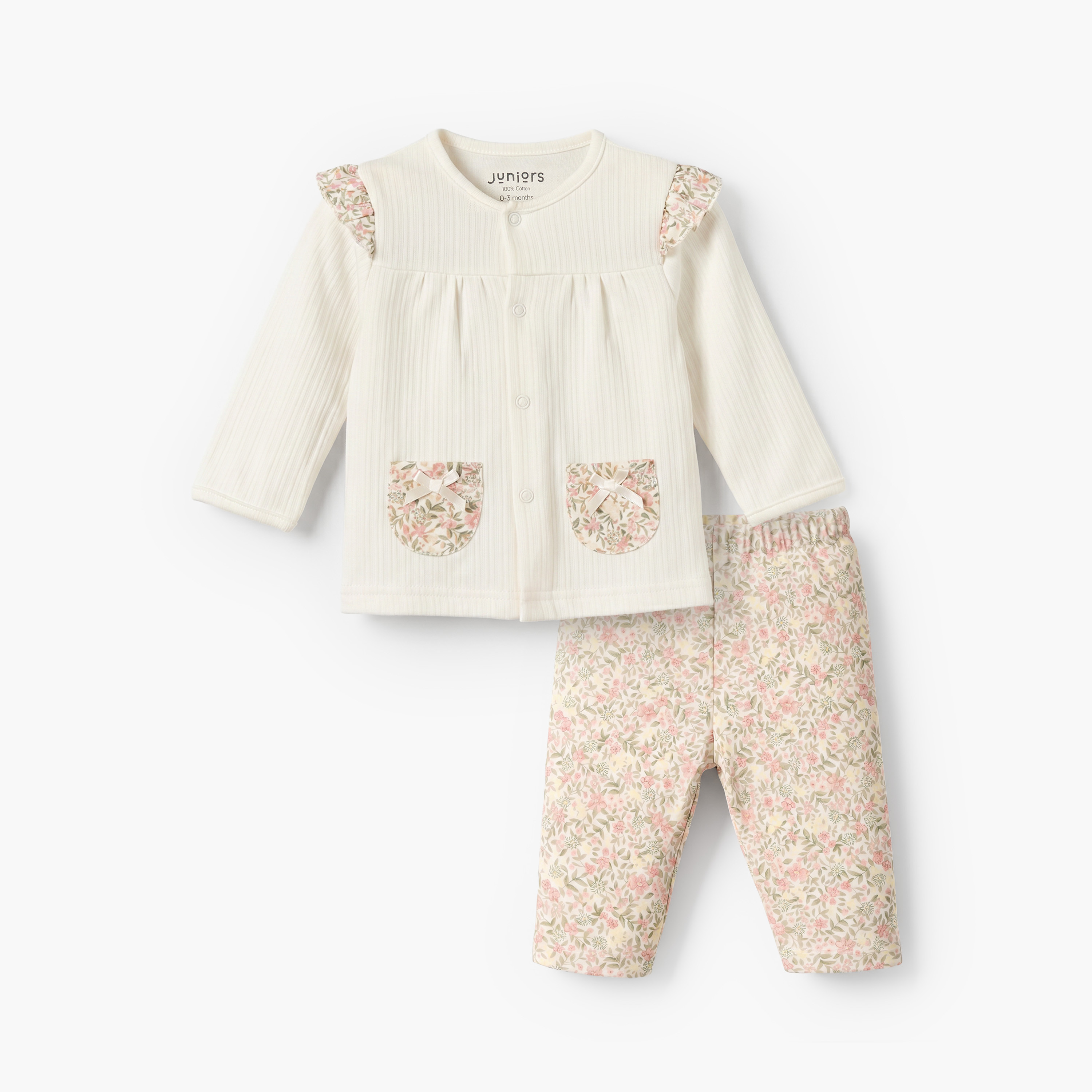 Juniors Cotton Round Neck Long Sleeves Pyjama Set with Floral Print-baby-girls-clothing-nightwear-pyjamasets-image-1