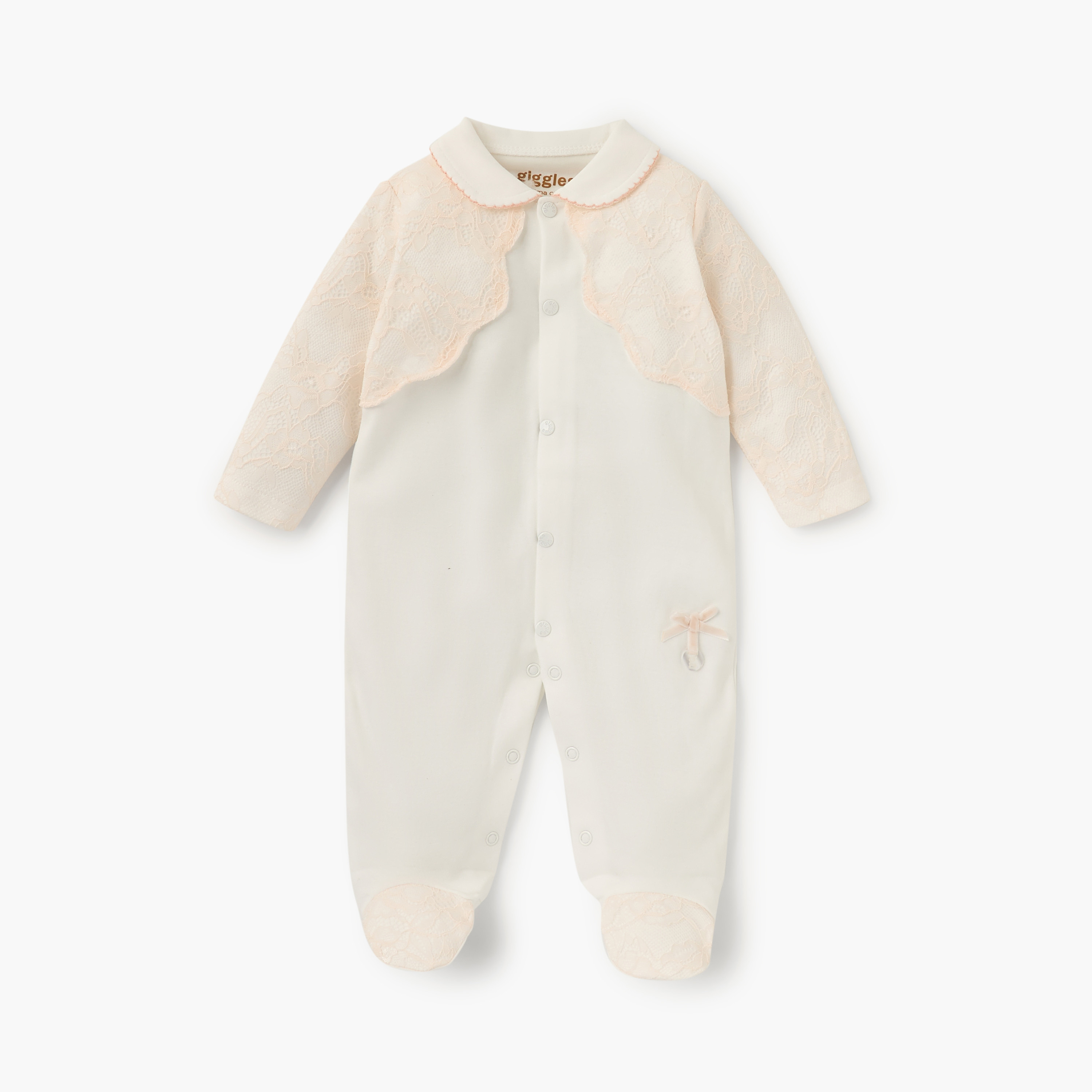 Giggles Lace Detail Closed Feet Sleepsuit with Collar and Long Sleeves-baby-girls-clothing-nightwear-sleepsuits-image-1