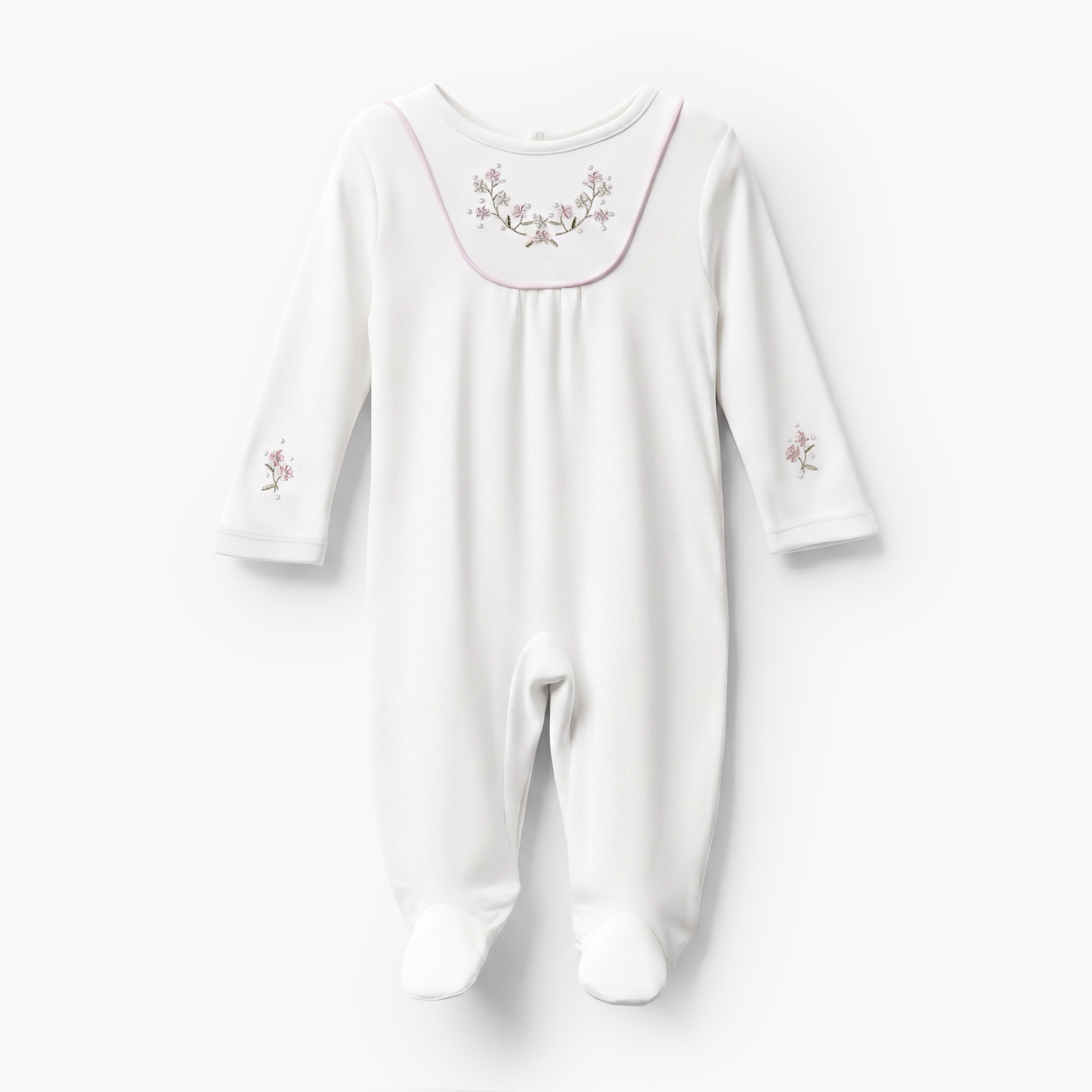 Giggles Round Neck Long Sleeves Sleepsuit with Floral Embroidery-baby-girls-clothing-nightwear-sleepsuits-image-1