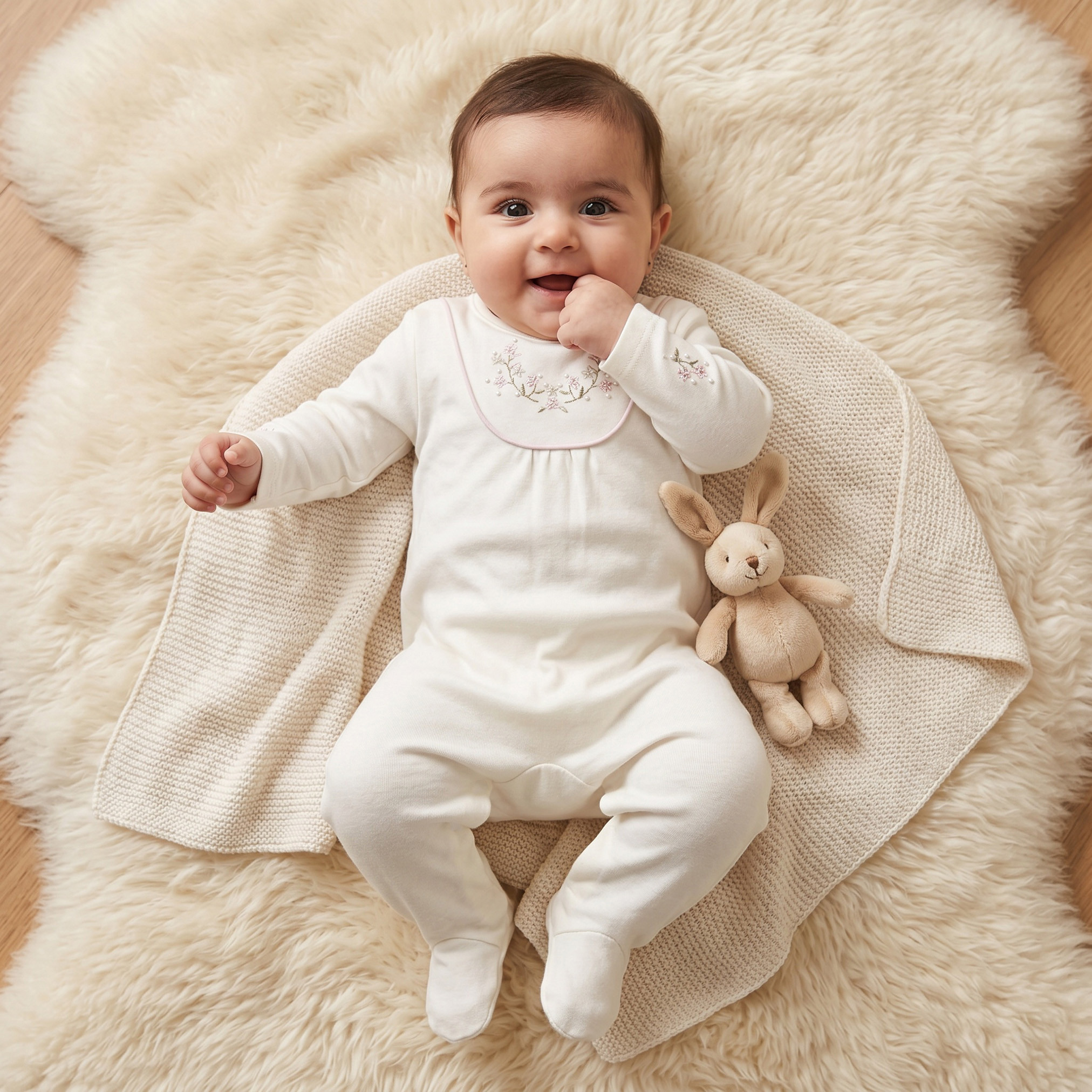Giggles Round Neck Long Sleeves Sleepsuit with Floral Embroidery-baby-girls-clothing-nightwear-sleepsuits-image-1