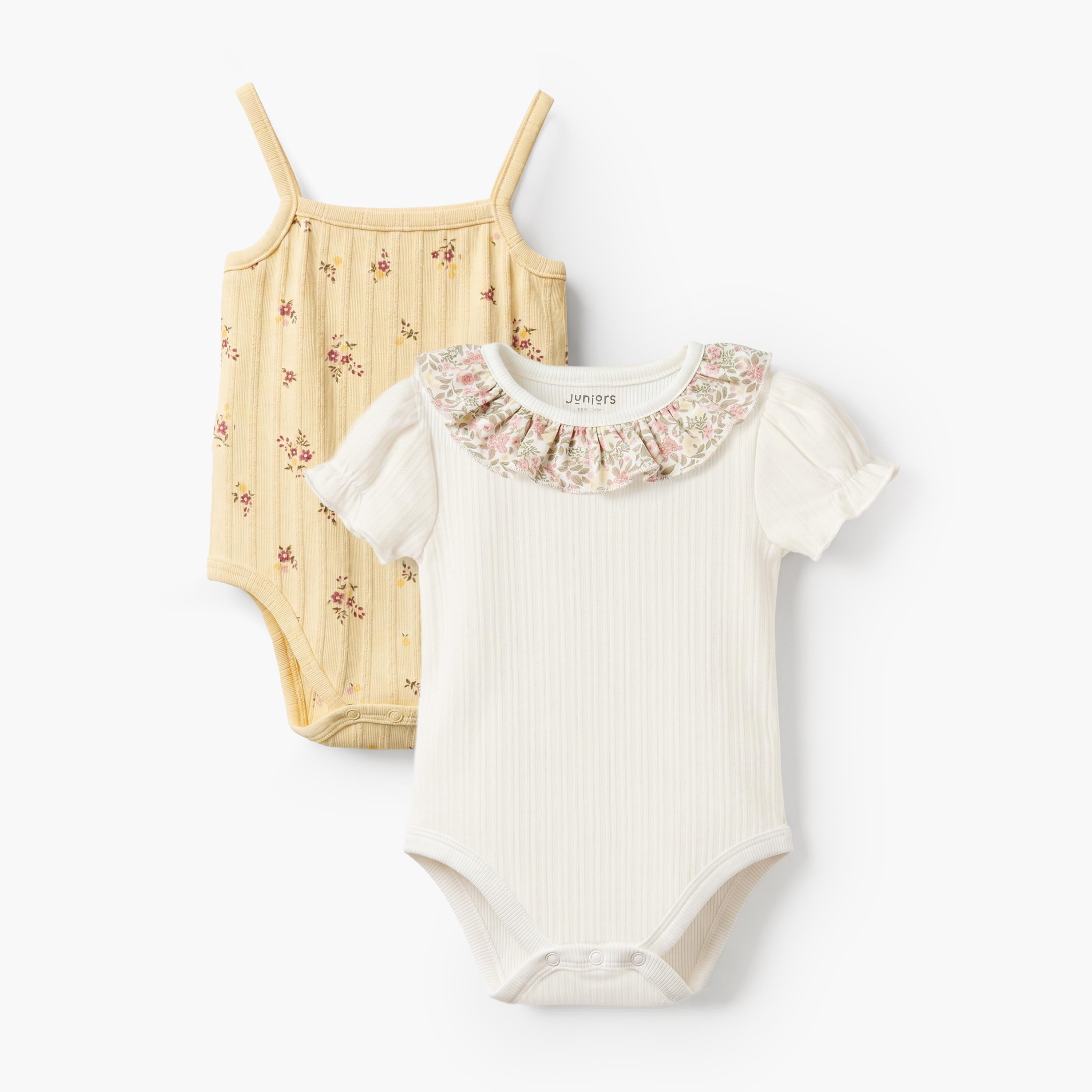 Set of 2 Juniors Round Neck Bodysuit with Floral Print-baby-boys-clothing-bodysuits-image-2