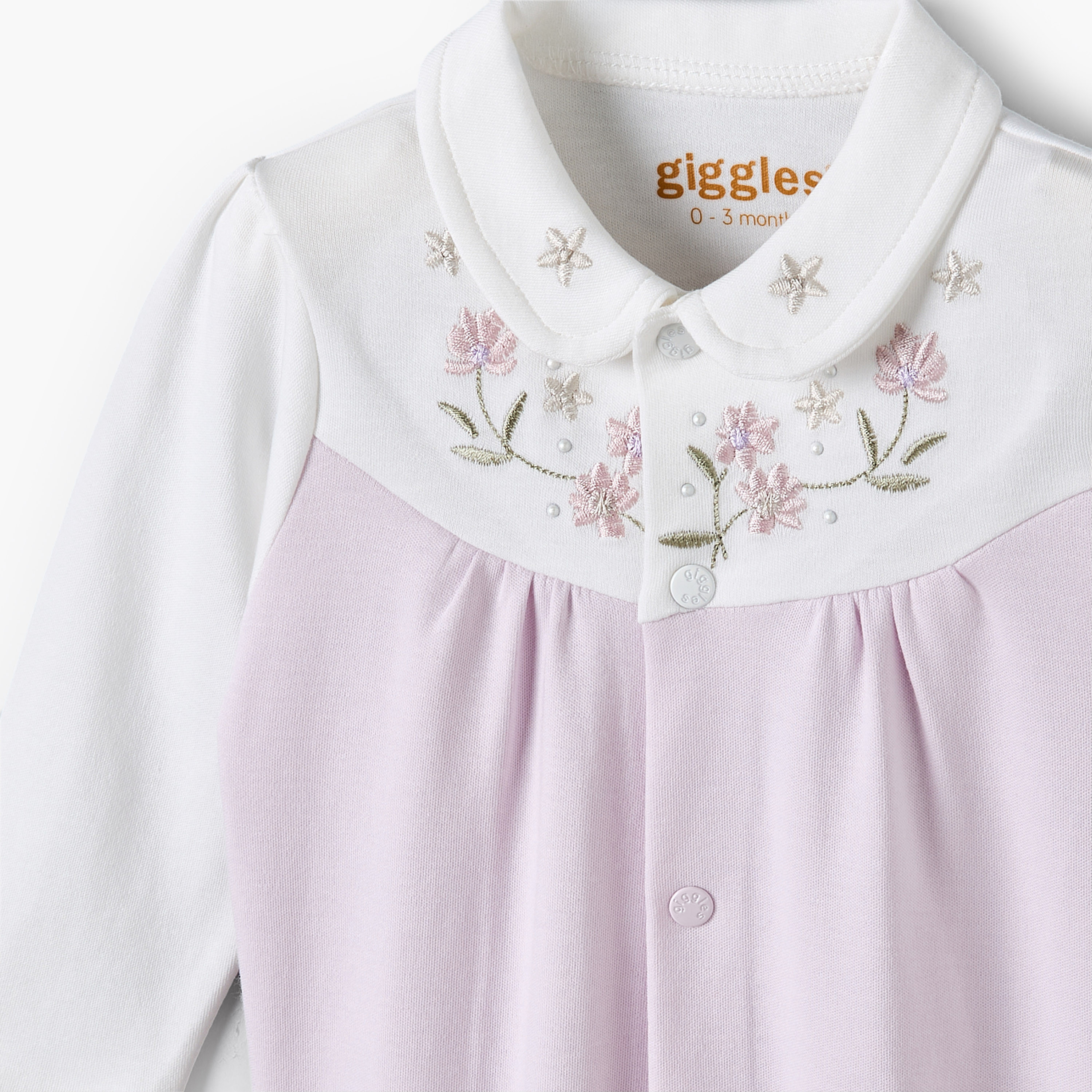 Giggles Collared Long Sleeves Sleepsuit with Floral Embroidery-baby-girls-clothing-nightwear-sleepsuits-image-4