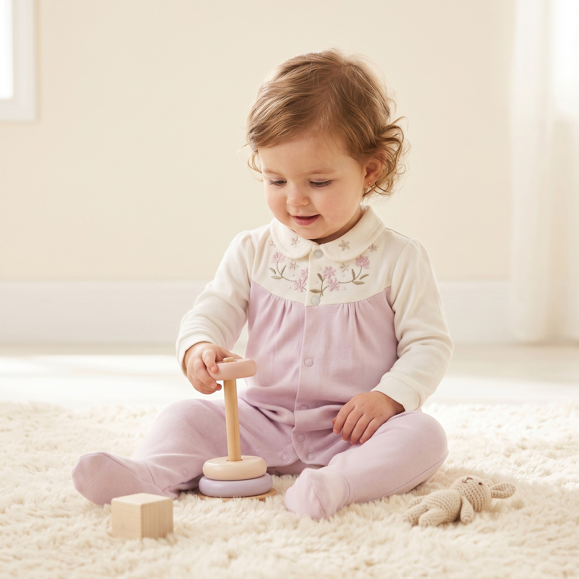 Giggles Collared Long Sleeves Sleepsuit with Floral Embroidery-baby-girls-clothing-nightwear-sleepsuits-image-1