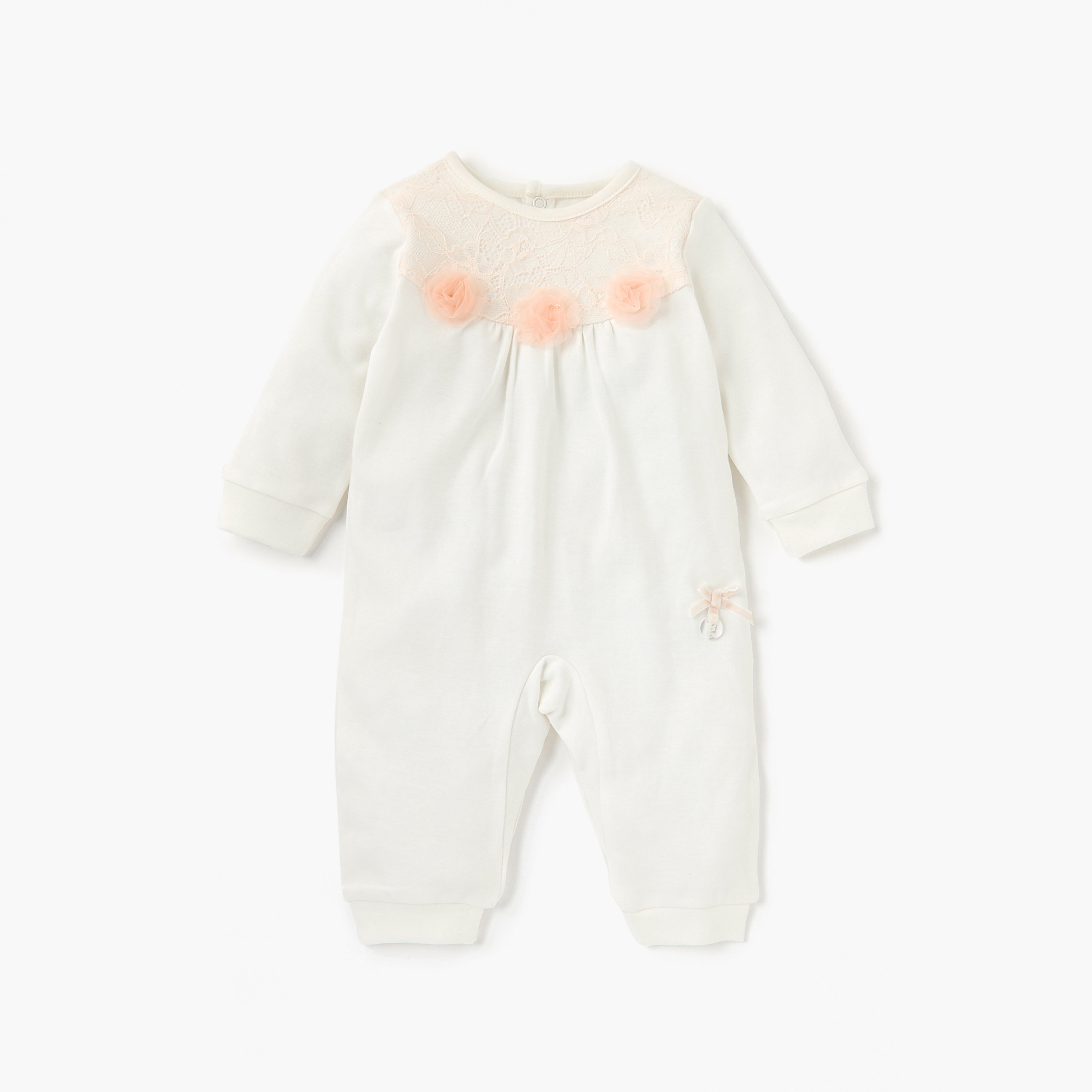 Giggles Flower Applique Sleepsuit with Button Closure-baby-girls-clothing-nightwear-sleepsuits-image-1
