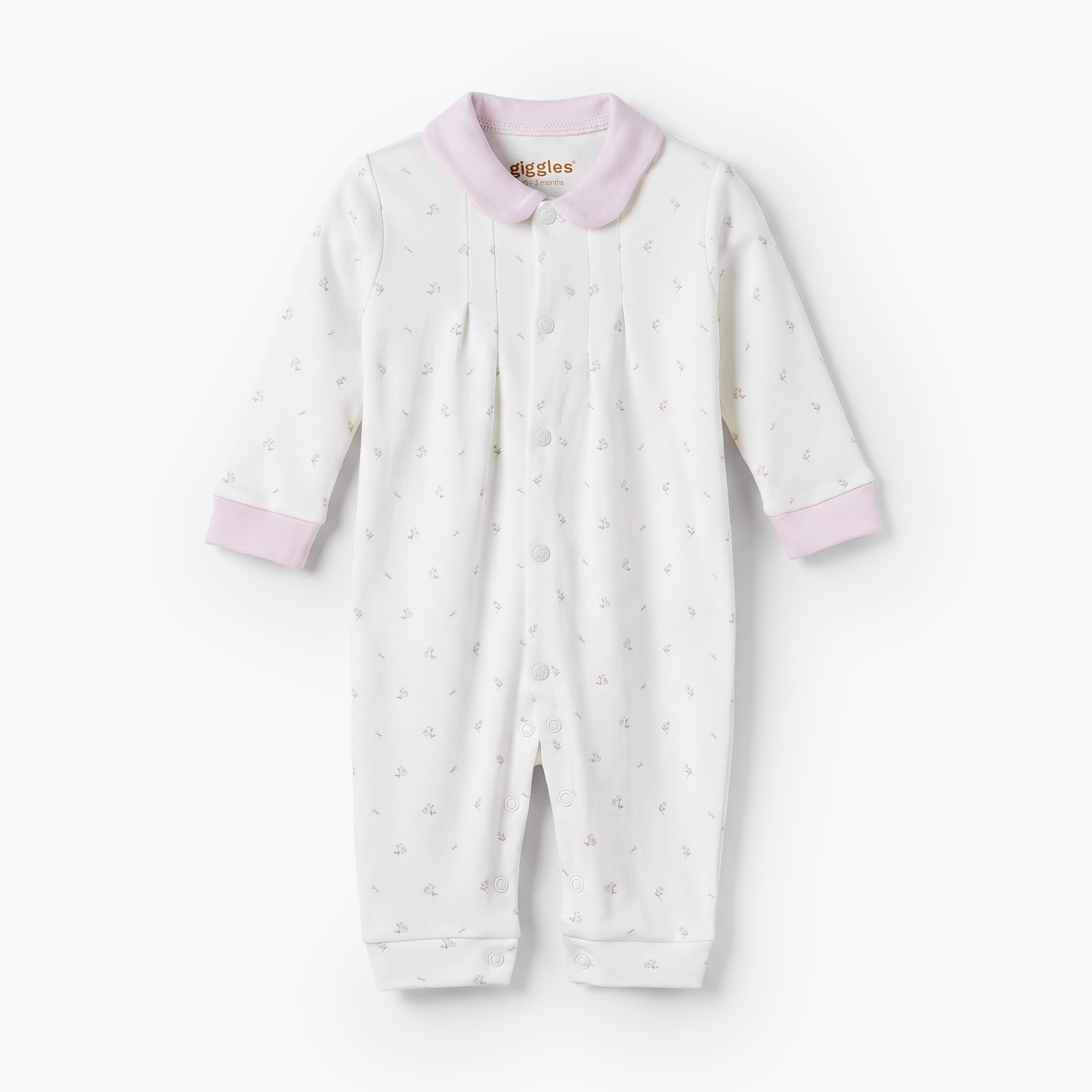 Giggles Collared Long Sleeves Sleepsuit with Floral Print-baby-girls-clothing-nightwear-sleepsuits-image-2