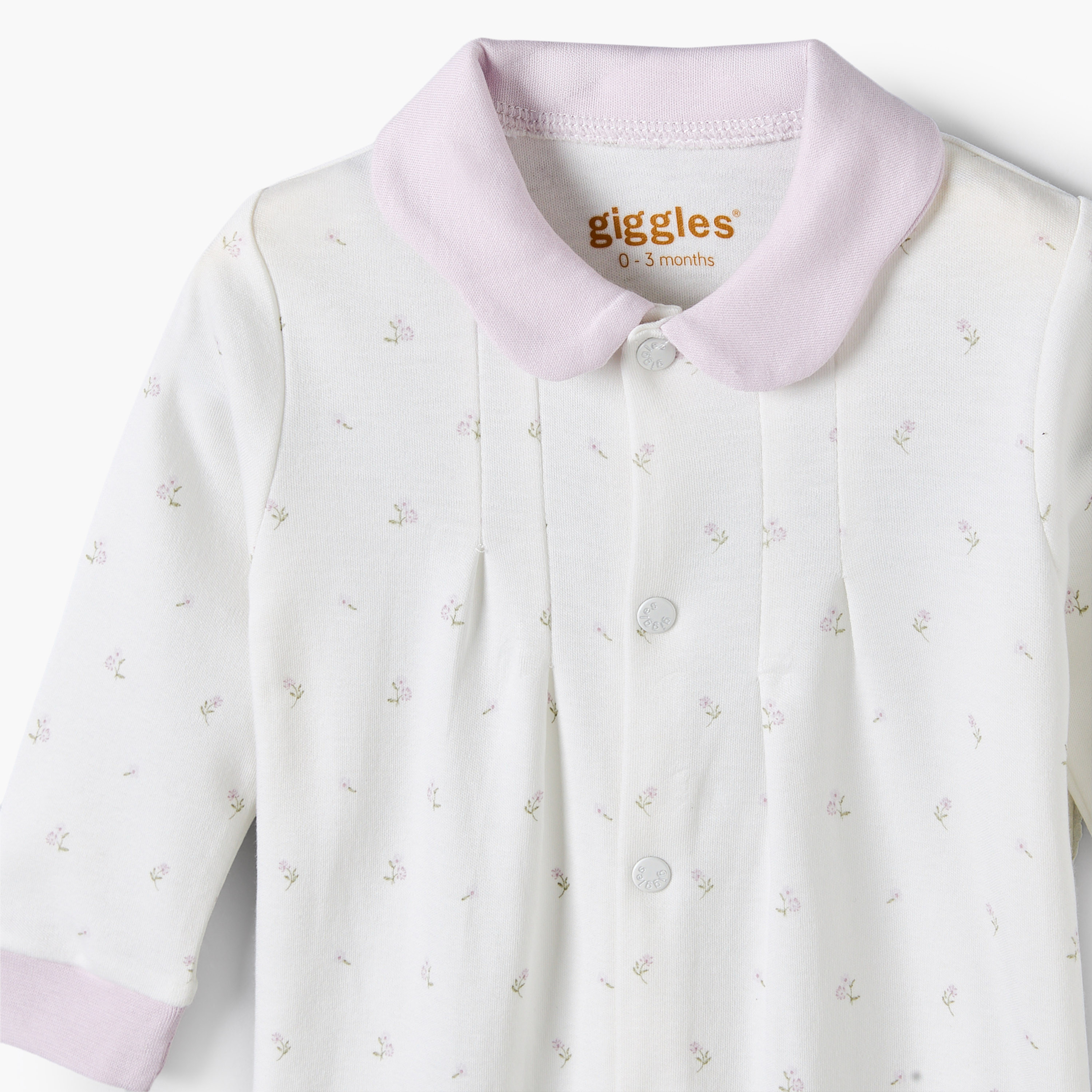 Giggles Collared Long Sleeves Sleepsuit with Floral Print-baby-girls-clothing-nightwear-sleepsuits-image-4