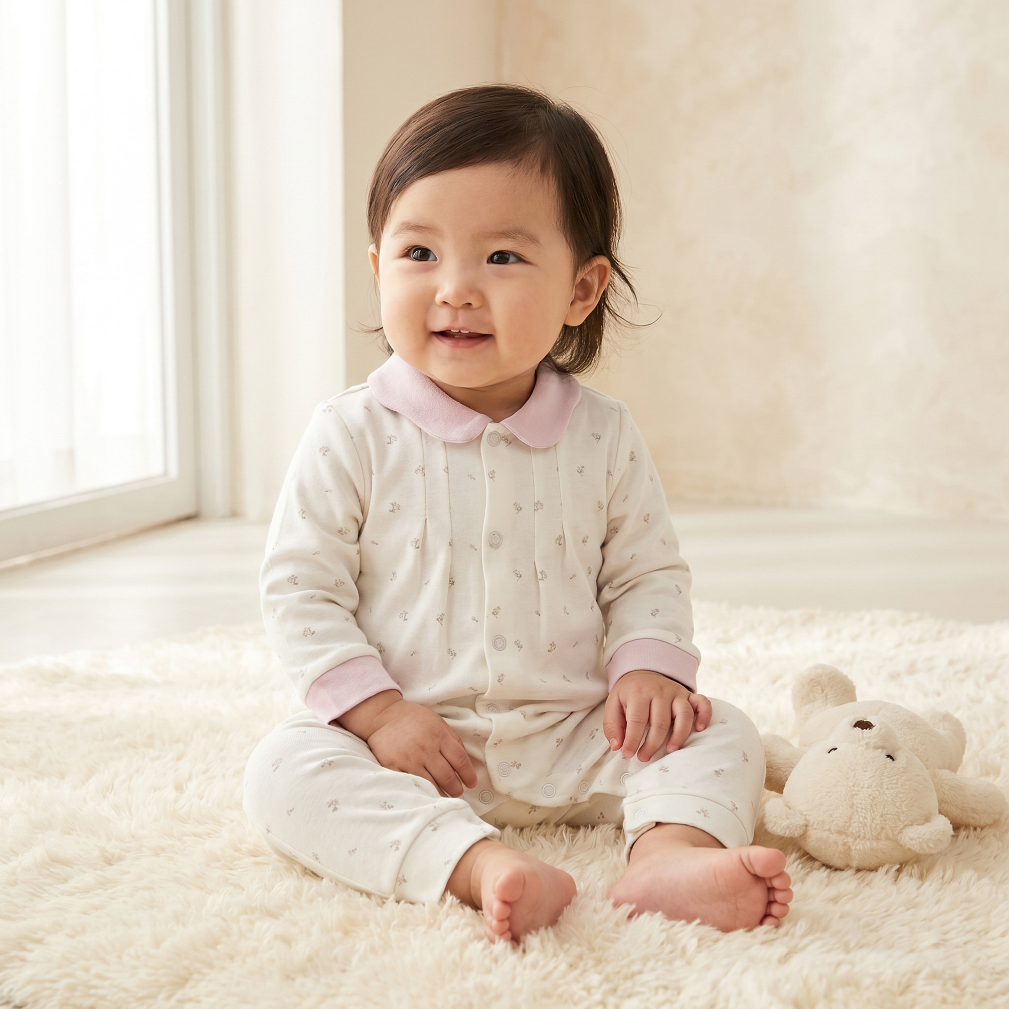 Giggles Collared Long Sleeves Sleepsuit with Floral Print-baby-girls-clothing-nightwear-sleepsuits-image-1