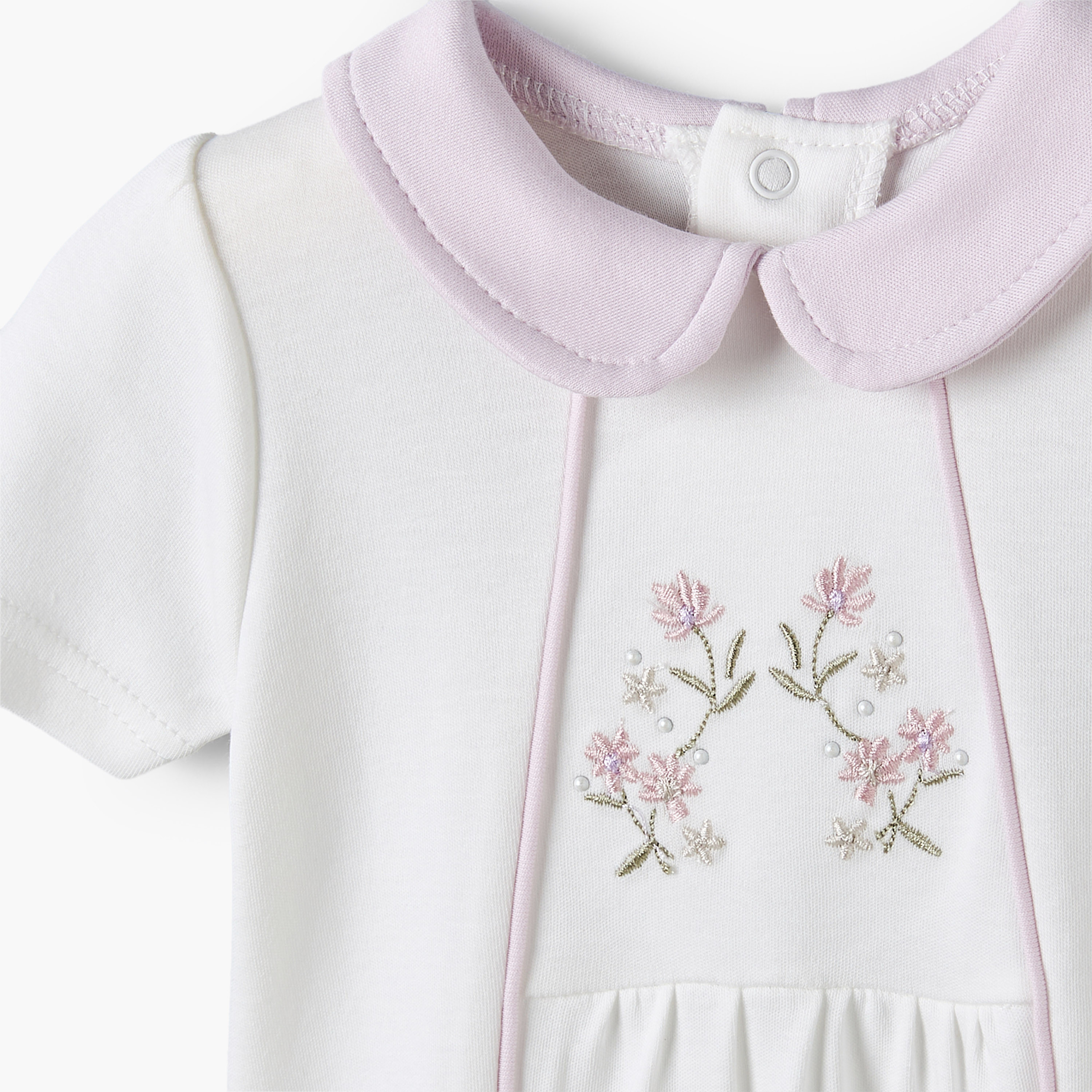 Giggles Peter Pan Collar Short Sleeves Romper with Floral Embroidery-baby-girls-clothing-rompers-image-3