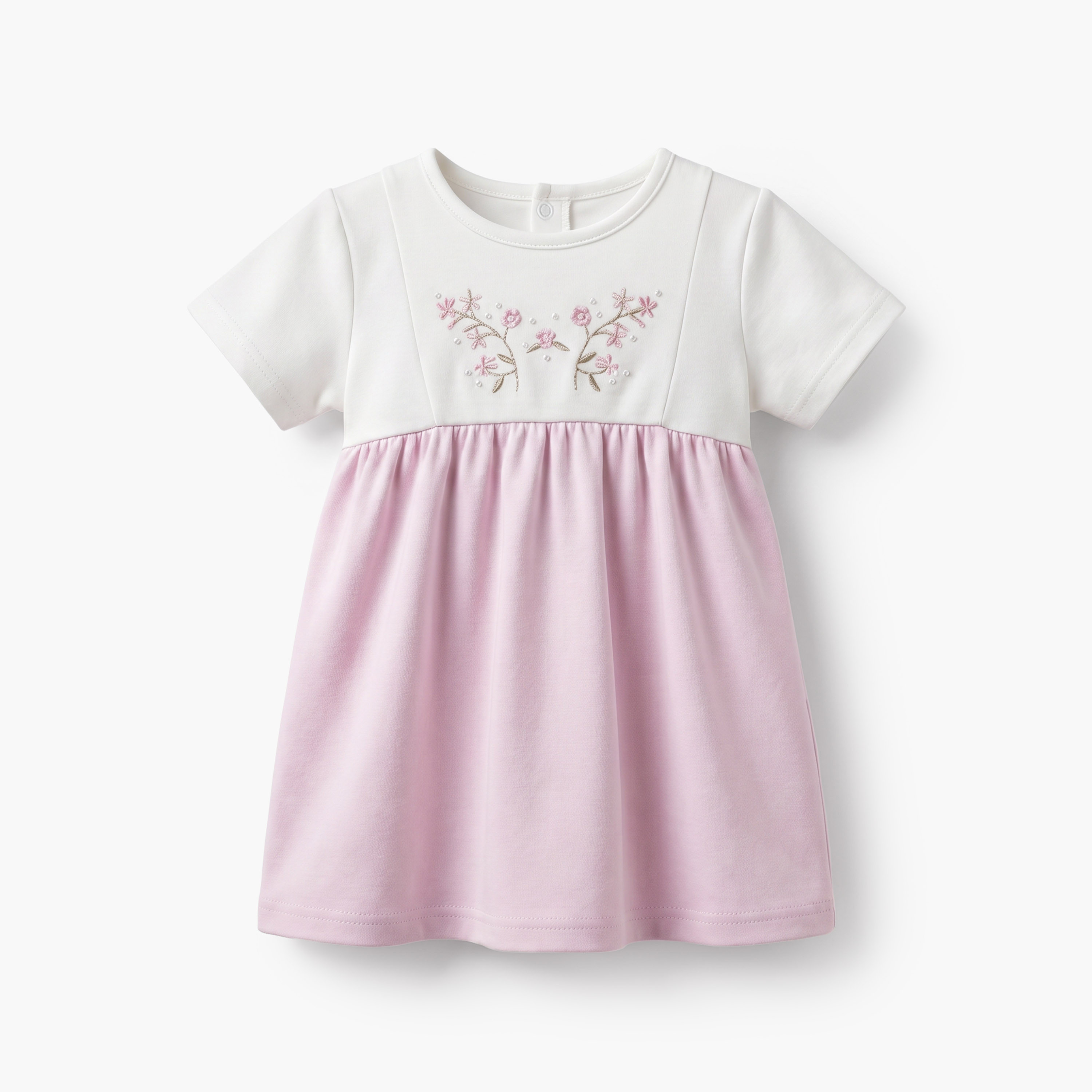 Giggles Round Neck Short Sleeves Knee Length A-line Dress with Floral Embroidery-baby-girls-clothing-dressesandjumpsuits-image-2