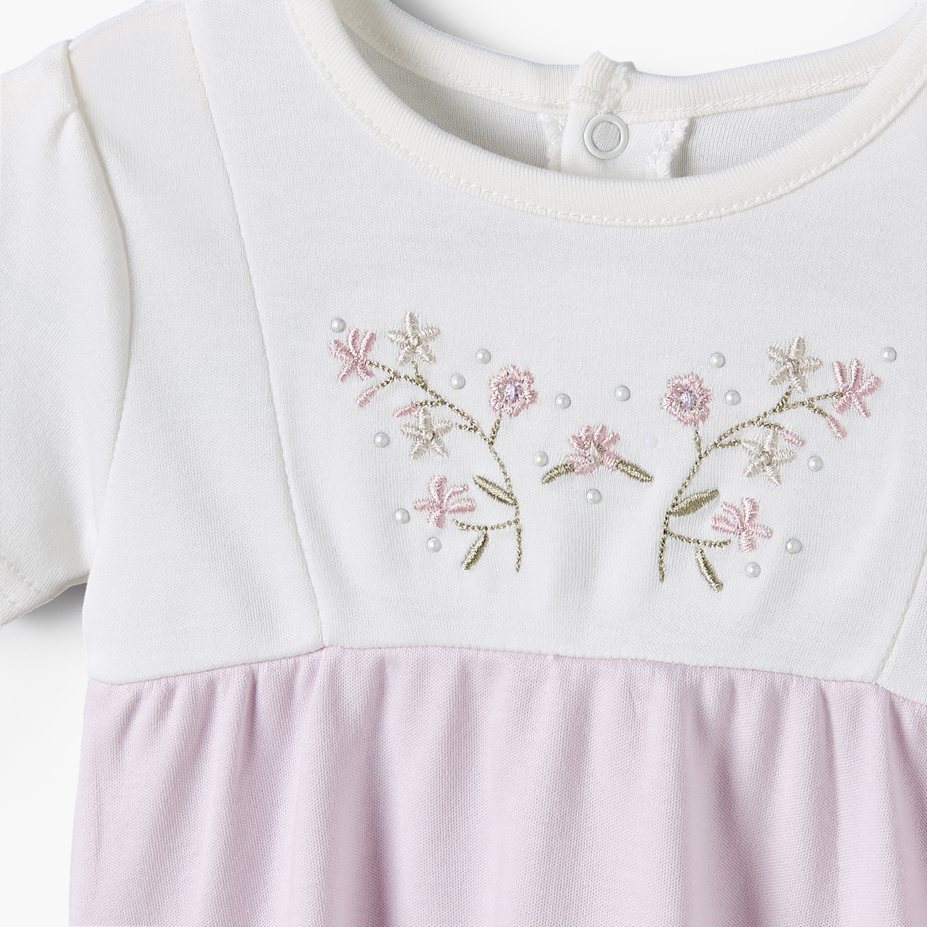 Giggles Round Neck Short Sleeves Knee Length A-line Dress with Floral Embroidery-baby-girls-clothing-dressesandjumpsuits-image-4