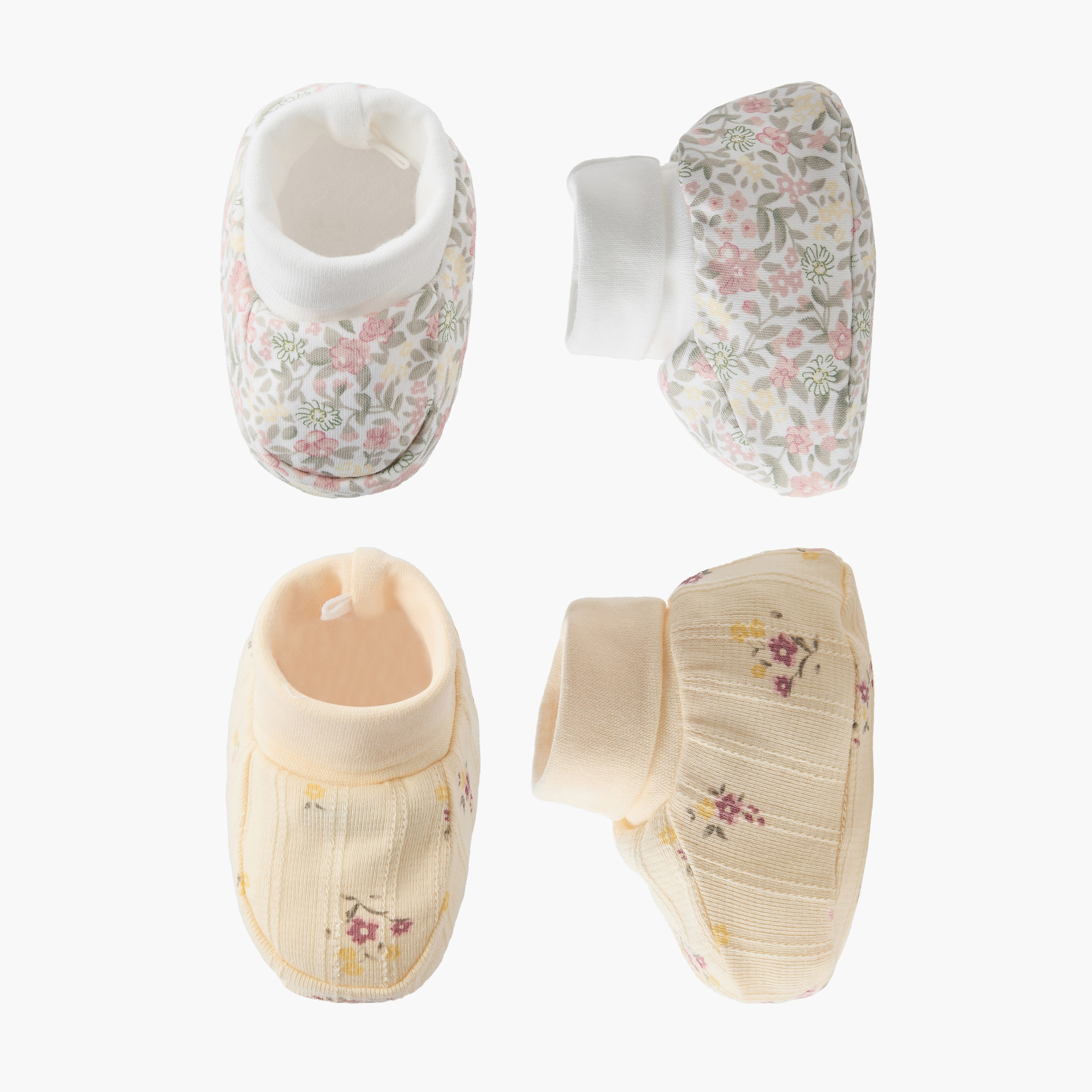 Pack of 2 Juniors Booties with Floral Print-baby-girls-shoes-booties-image-1